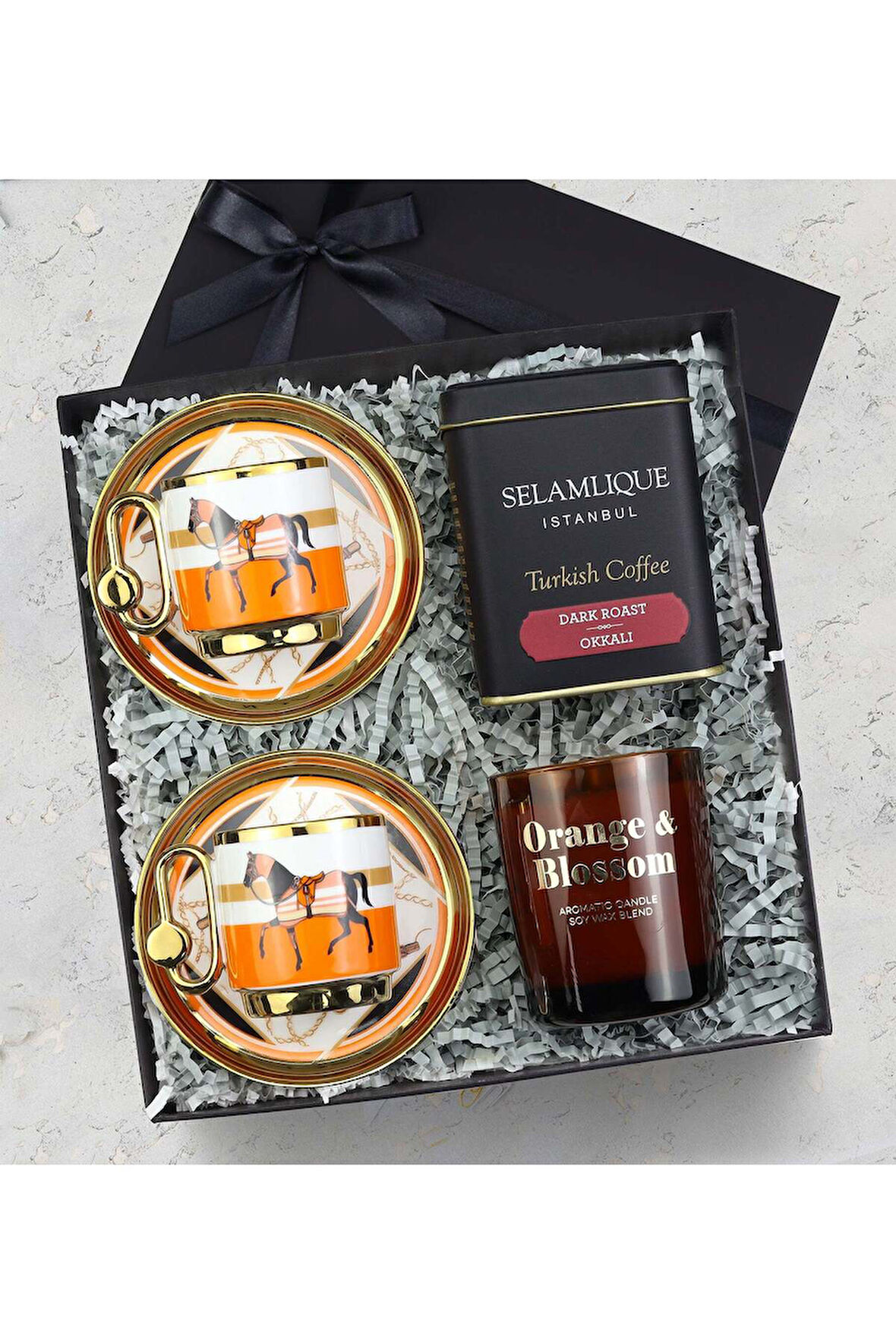 Selamlıque Türk Kahvesi & Rakle Mum & Tasarım Porselen Fincan Hediye Seti