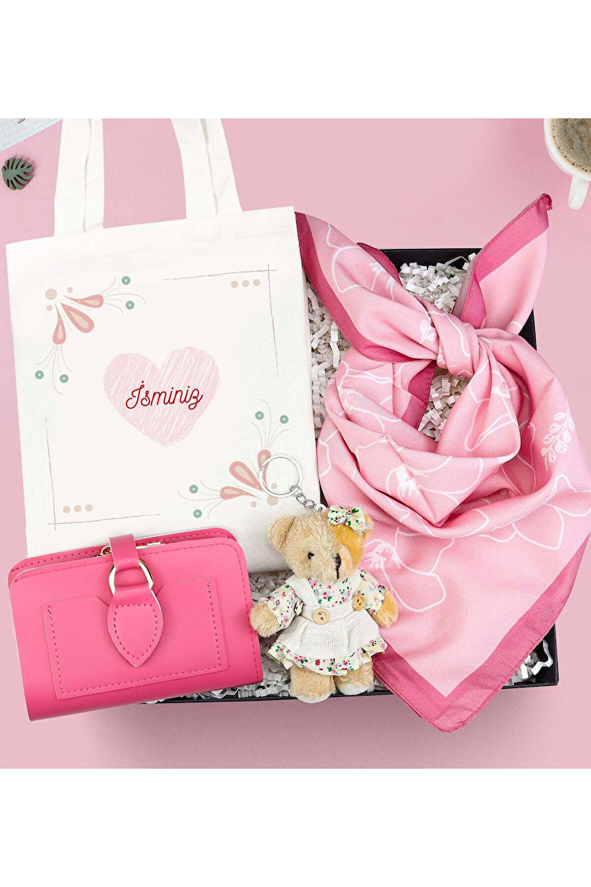 Kişiye Özel Bez Çanta & Ayıcık Anahtarlık & Cüzdan & Fular Hediye Seti