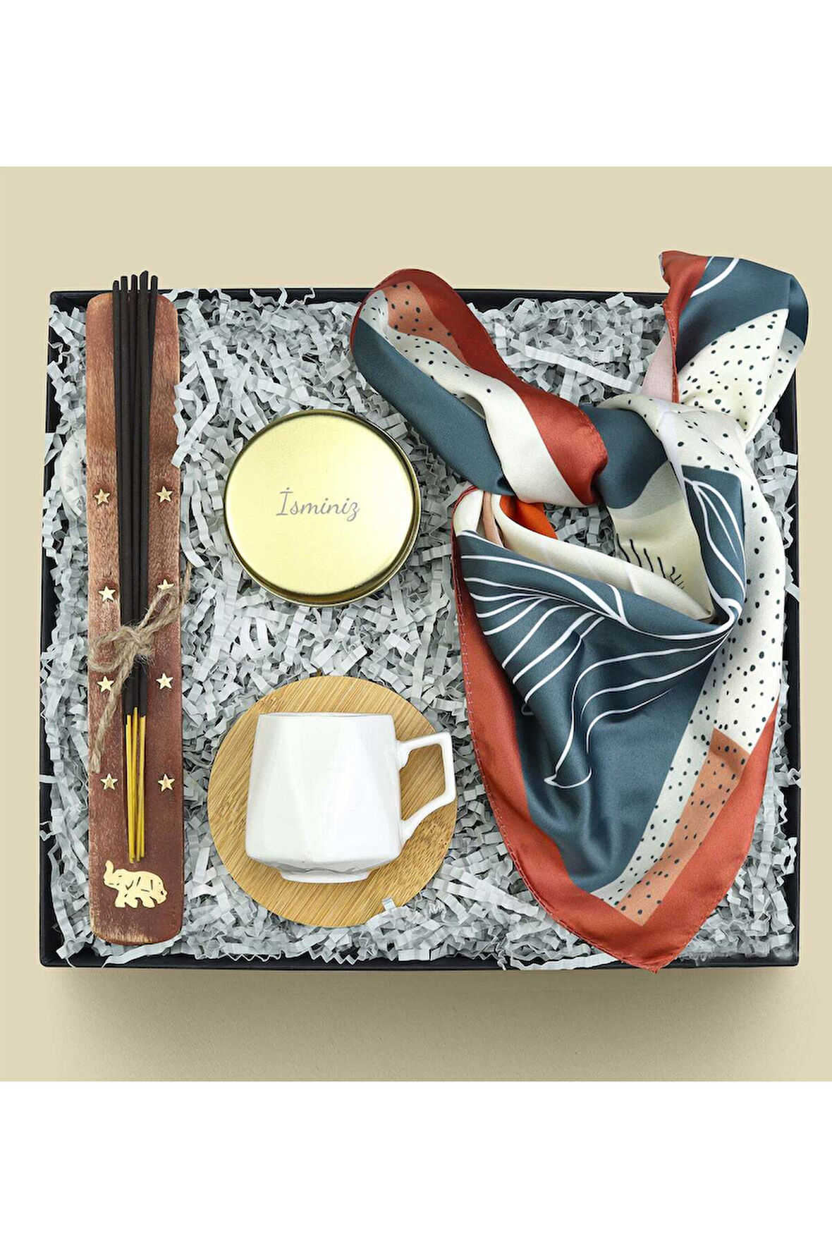 Çubuk Tütsü & Porselen Fincan & Mum & Fular Hediye Seti