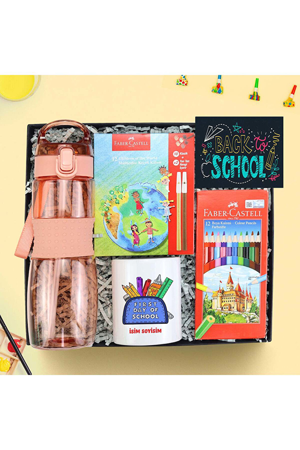 Pipetli Matara 750ml & Kalemlik & Boya Kalemi & 12'li Keçeli Kalem Hediye Seti