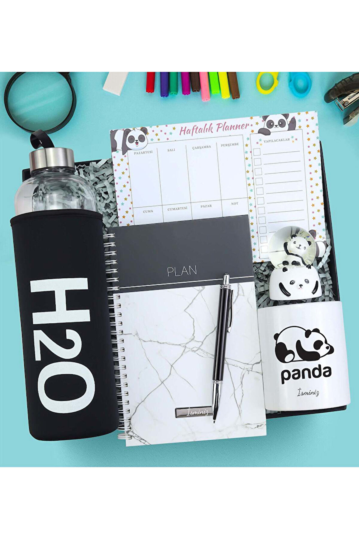 Matara & Panda Küre & Kalemlik & Defter & Planner Okula Dönüş Hediye Seti
