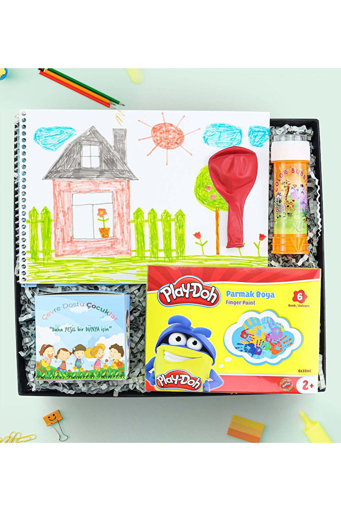 Resim Defteri & Köpük Baloncuk & Balon & Bitki Dikim Kiti & Play-Doh Parmak Boya Hediye Seti