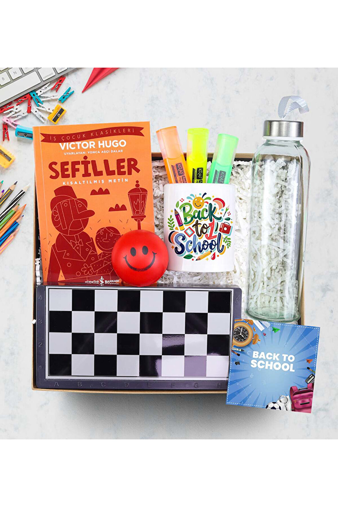 Sefiller & Matara & Kalemlik & Fosforlu Kalem & Manyetik Satranç - Tavla - Dama & Top Hediye Seti