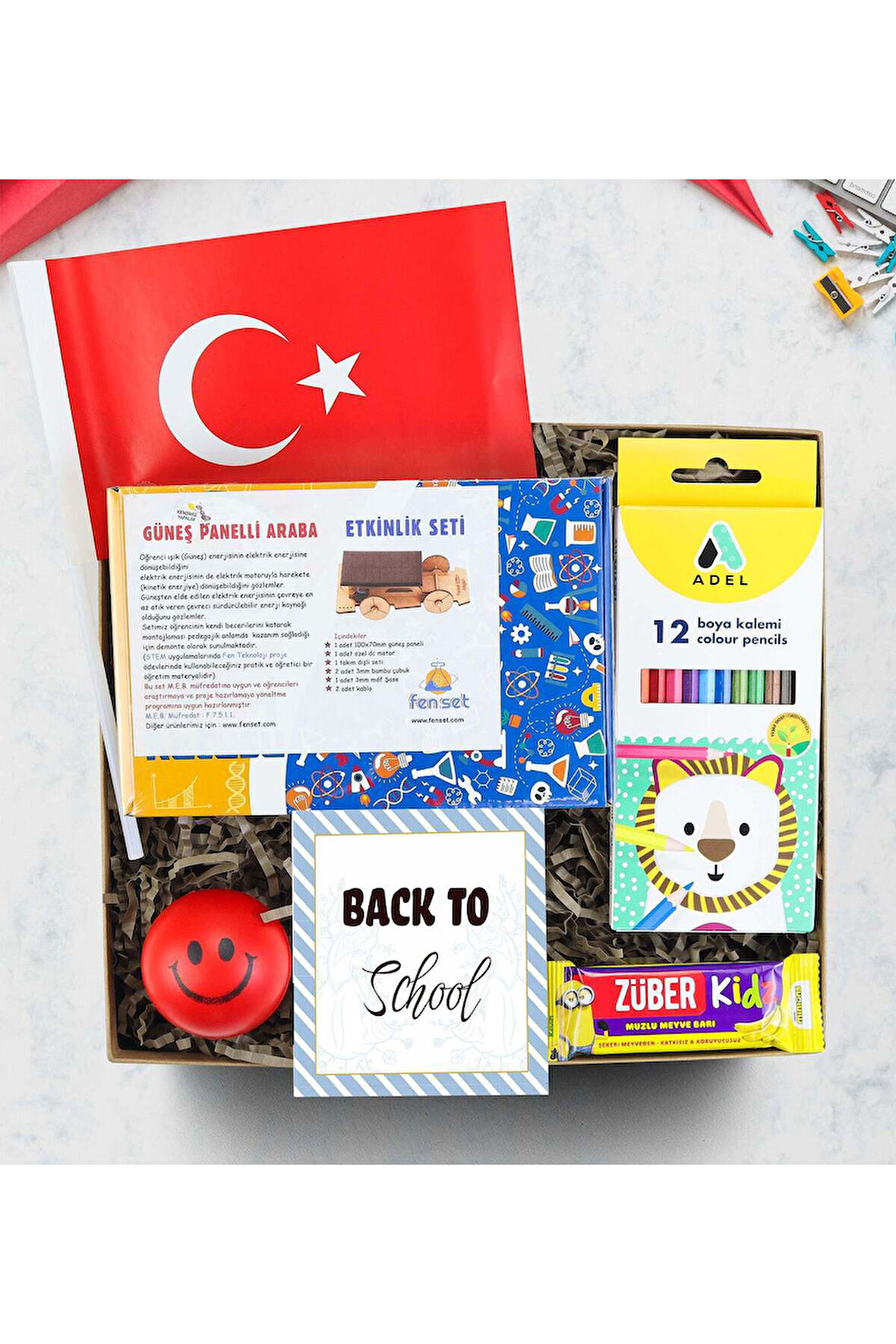 Fenset & Adel Kuru Boya & Bayrak & Stres Topu & Züber Kidz Hediye Seti