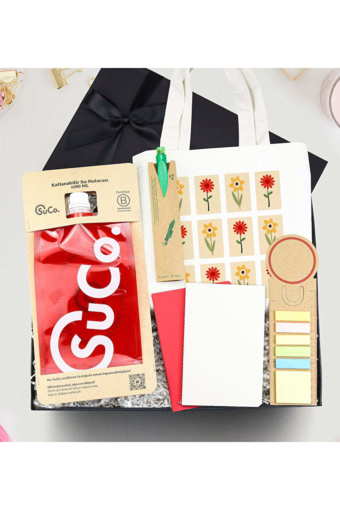 Suco & Çanta & Postit Kitap Ayracı & Tohumlu Tükenmez Kalem & 2'li Not Defteri Hediye Seti