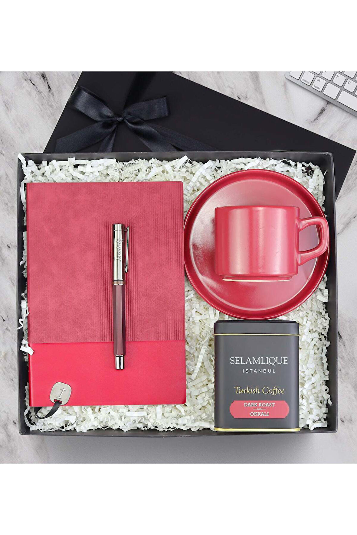 Esnek Kapak Defter & Kalem & Türk Kahvesi & Çay Fincanı Premium Hediye Seti