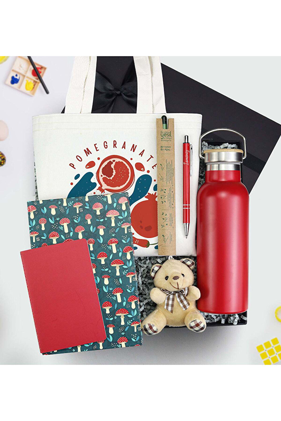 Matara & Çanta & Defter & Not Defteri & Kalem & Tohumlu Kalem & Ayıcık Anahtarlık Hediye Seti