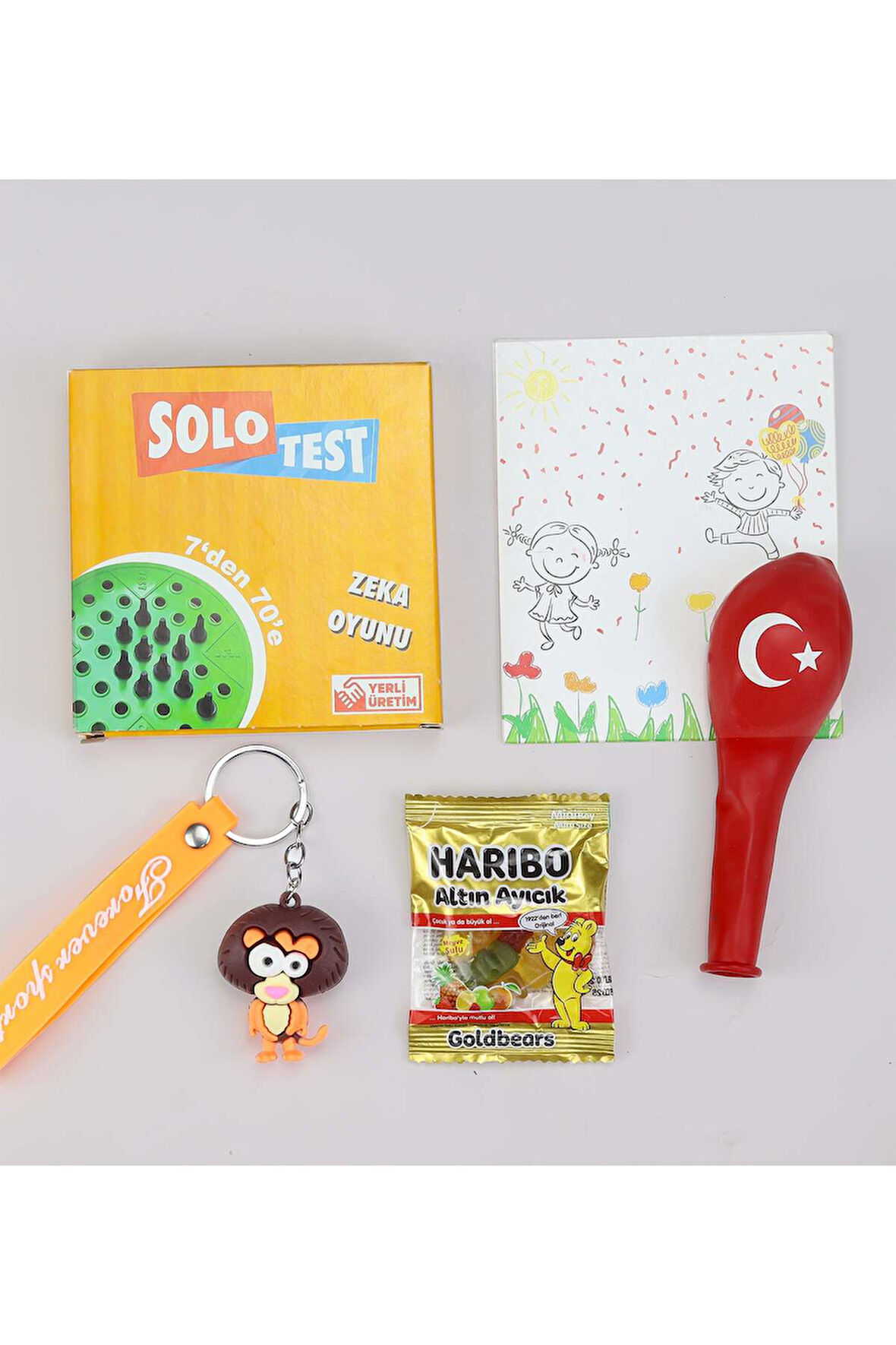 Solo Test Zeka Oyunu & Figürlü Anahtarlık & Balon & Mini Haribo Hediye Seti