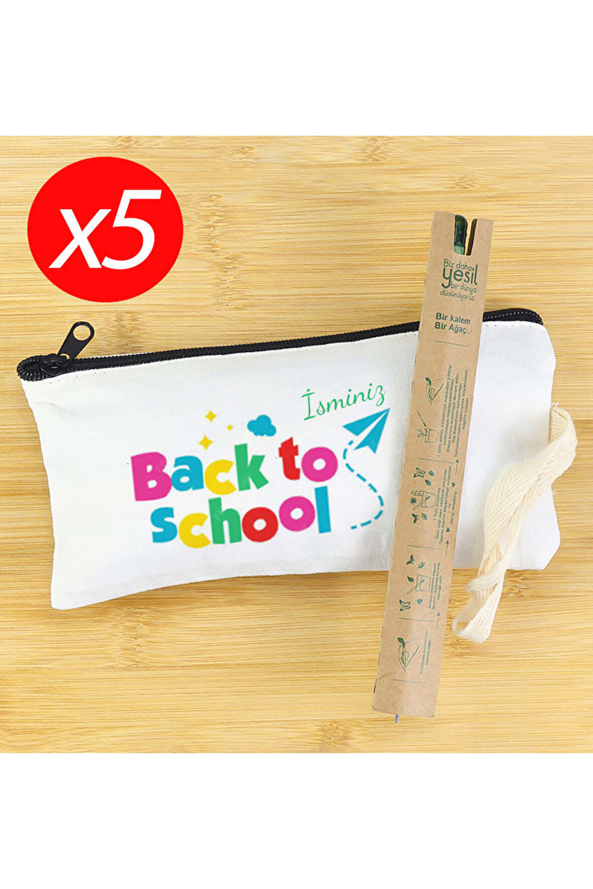 Tohumlu Kurşun Kalem & Baskılı Ham Bez Kalemlik Mini Hediye (5 Adet)