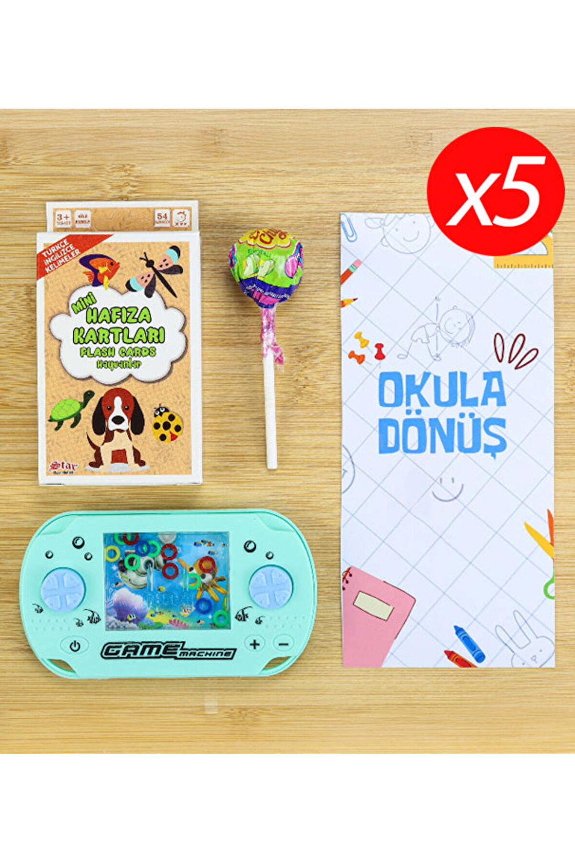 Halka Geçirme Oyunu & Mini Hafıza Kart Oyunu & Lolipop Mini Hediye Seti (5 Adet)