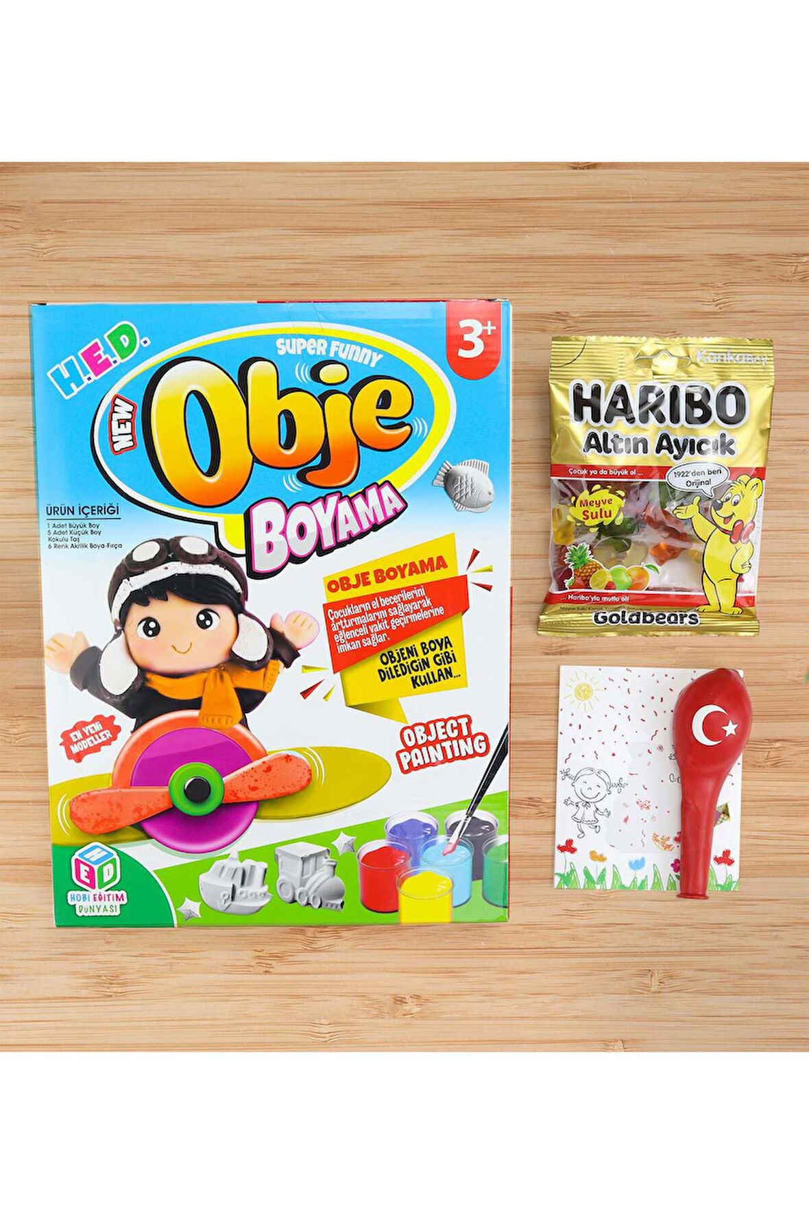 Obje Boyama Oyunu & Haribo Jelibon & Balon Mini Çocuğa Hediye Seti