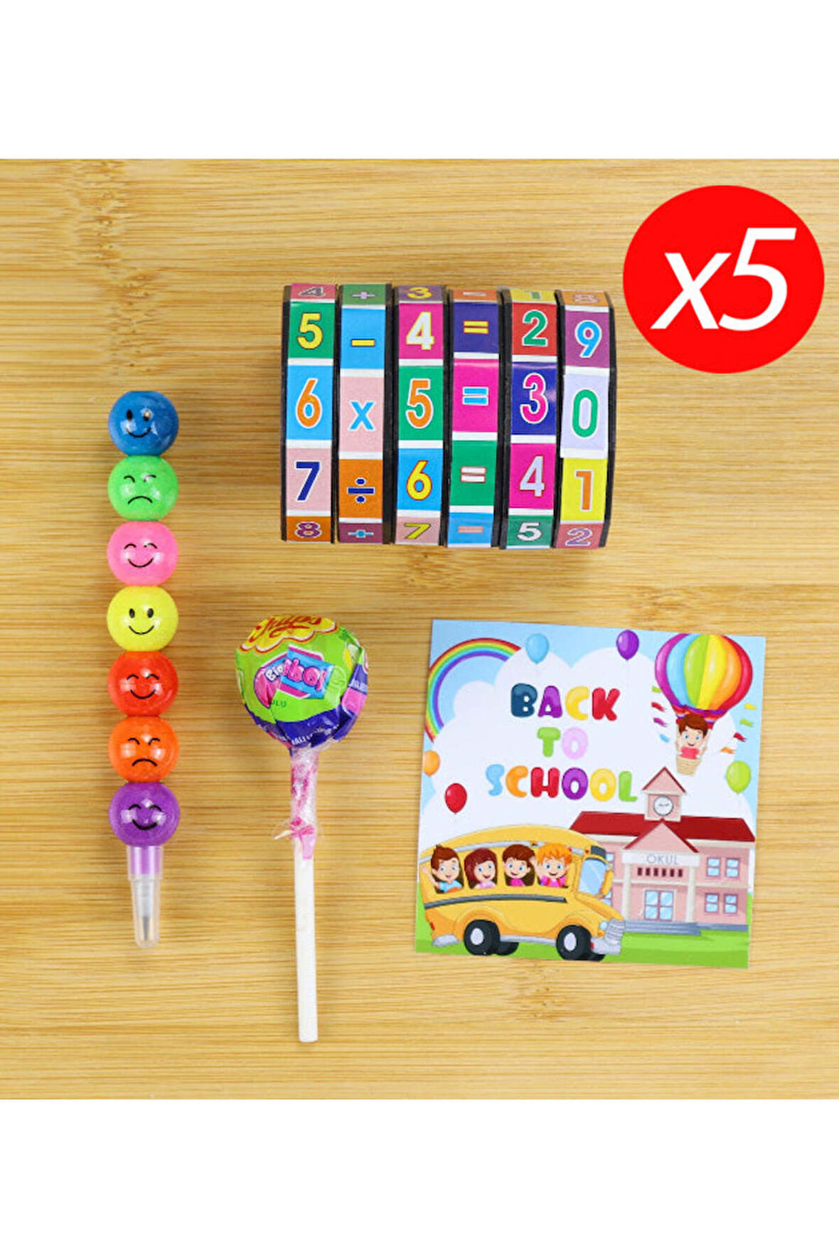 Yumurtlayan Kalem & Matematik Küpü & Lolipop Mini Hediye Seti (5 Adet)