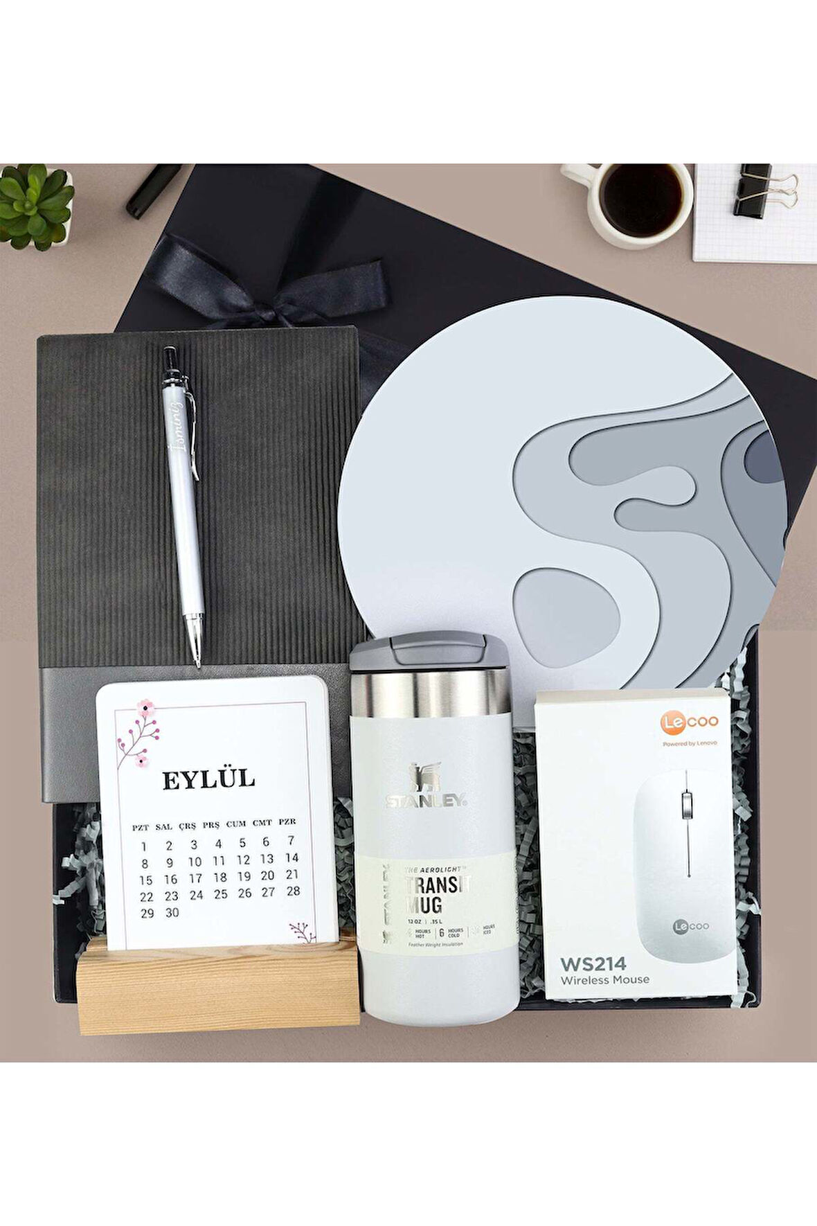 Esnek Kapak Defter & Masa Takvimi & Termos & Mouse & Mouse Pad & Kalem Premium Hediye Seti
