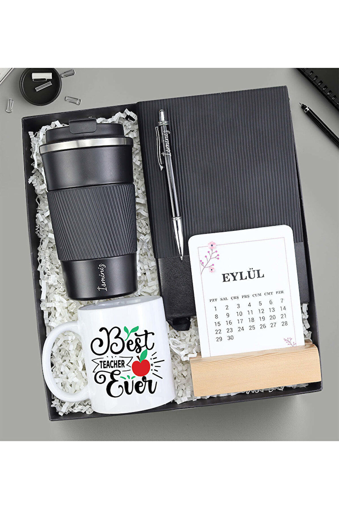 Kişiye Özel Termos & Kupa & Kalem & Defter & Takvim Öğretmene Hediye Kutusu