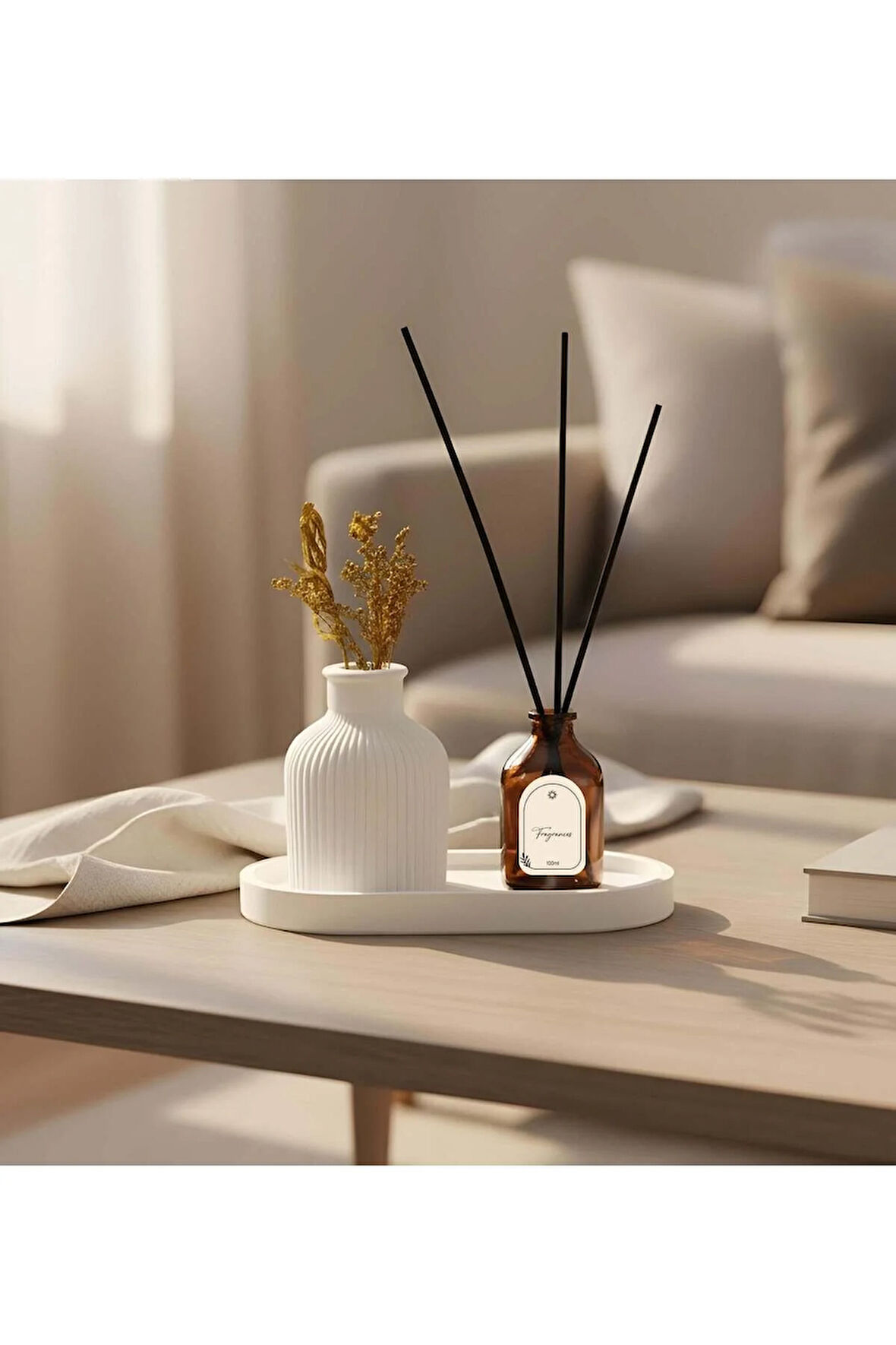 Dekoratif Standlı Alçı Vazo Biblo & Oda Kokusu Seti