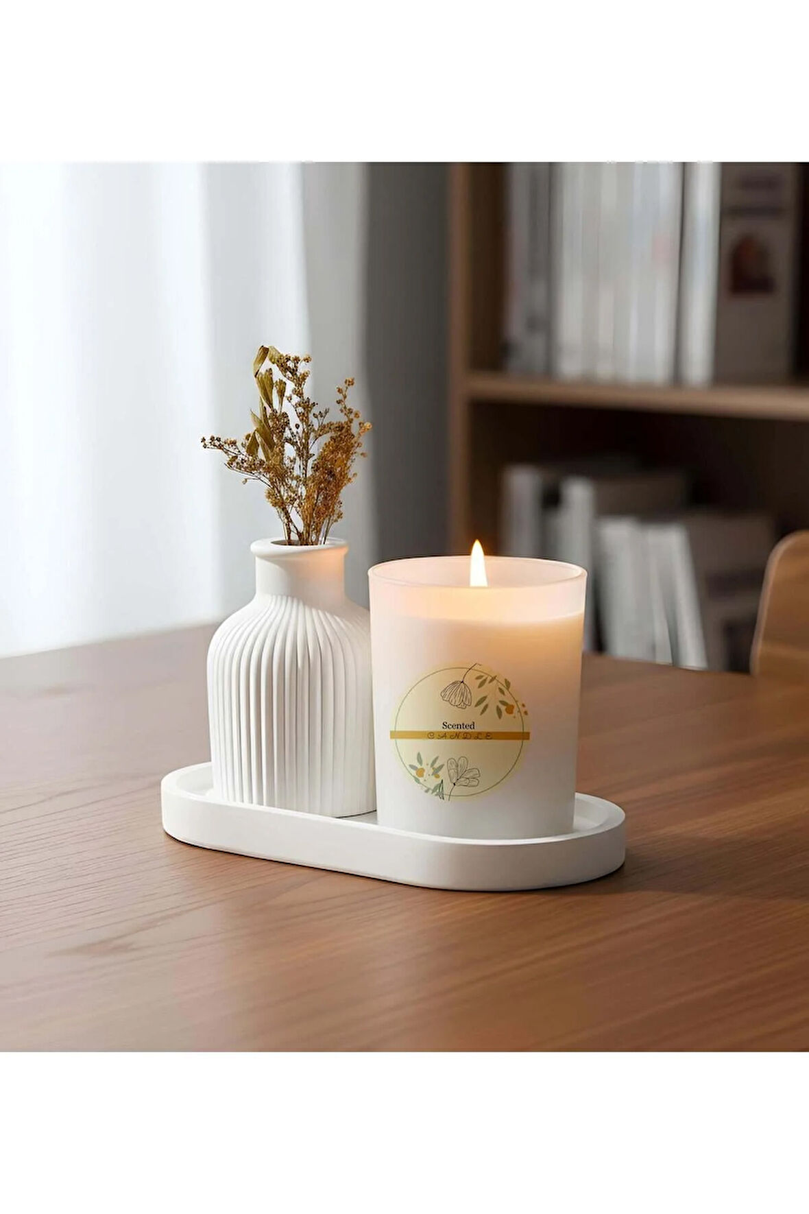 Dekoratif Standlı Alçı Vazo Biblo & Bardak Mum Seti