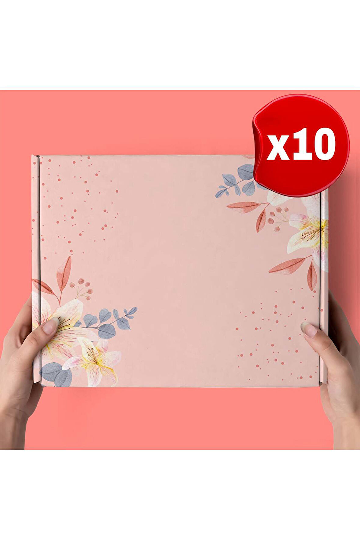Pembe Çiçek Tasarım Kutu (10 Adet)