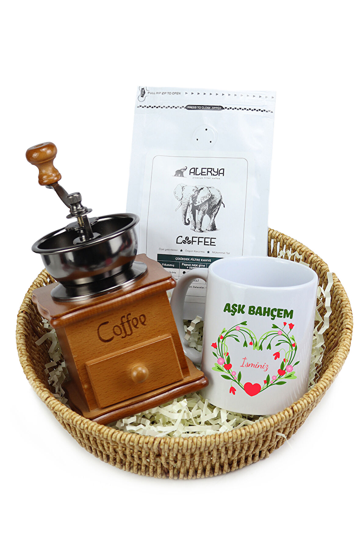 Kahve Öğütücü & Kupa & Filtre Kahve Hediye Seti