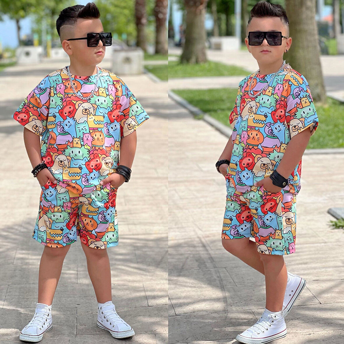 Erkek Çocuk Oversize Baskılı Şortlu Takım