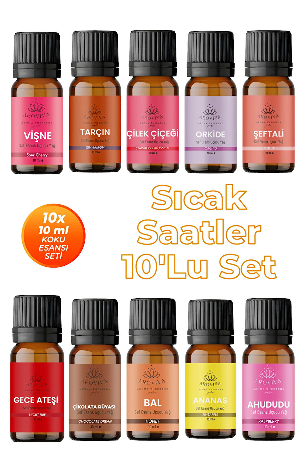 Sıcak Saatler Esansiyel Uçucu Koku Yağı Buhurdanlık Yağı Difüzör Esansı 10'Lu Set 10x10ml Sıcak Saatler Esansiyel Uçucu Koku Yağı Buhurdanlık Yağı Difüzör Esansı 10'Lu Set 10x10ml