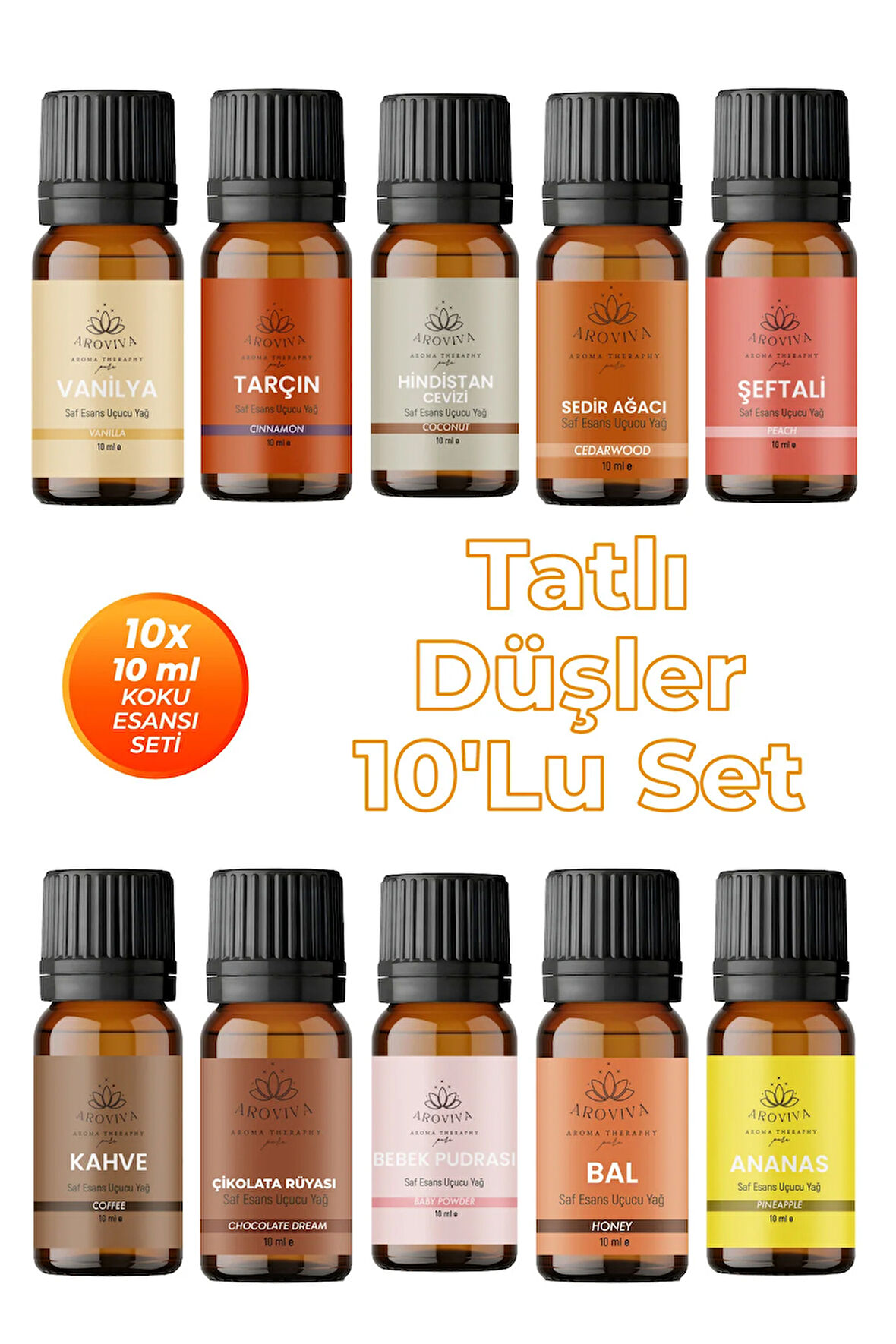 Tatlı Düşler Esansiyel Uçucu Koku Yağı Buhurdanlık Yağı Difüzör Esansı 10'Lu Set 10x10ml Tatlı Düşler Esansiyel Uçucu Koku Yağı Buhurdanlık Yağı Difüzör Esansı 10'Lu Set 10x10ml