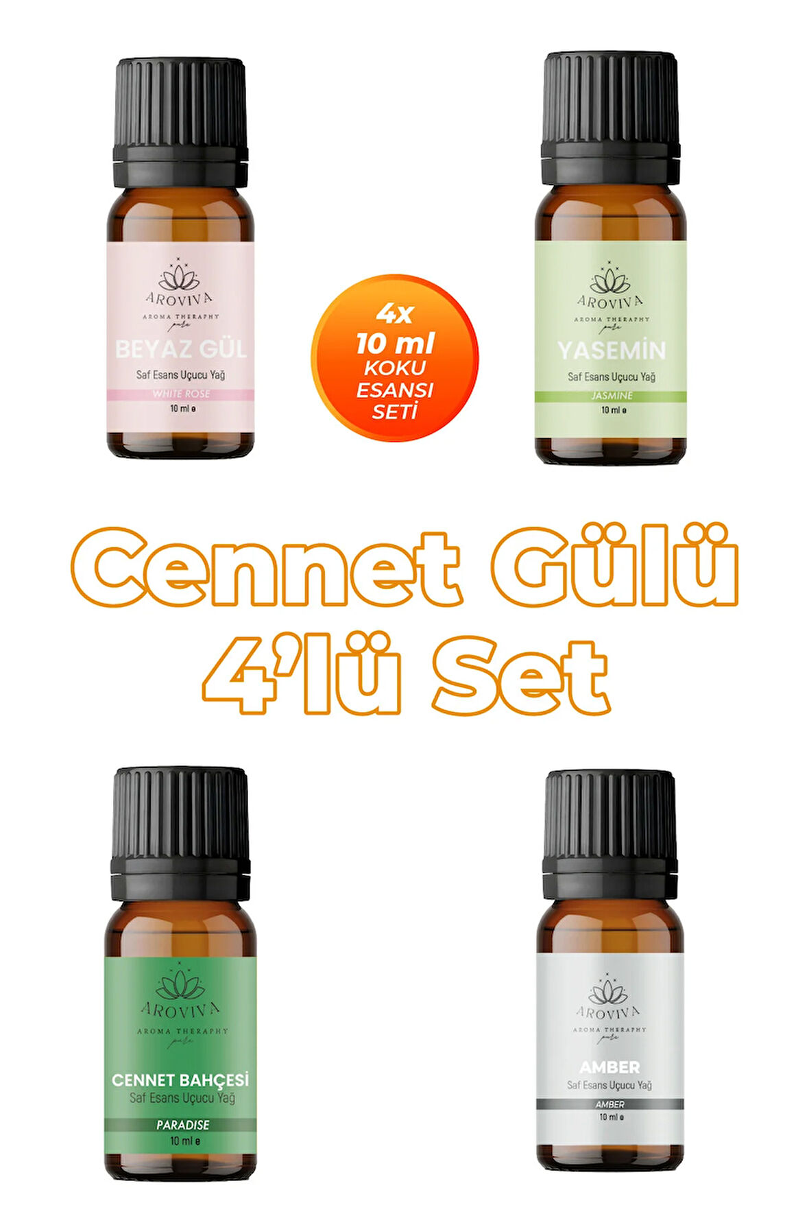 Cennet Gülü Esansiyel Oda Kokusu 4'Lü Set Uçucu Koku Yağı Buhurdanlık Yağı Difüzör Esansı Cennet Gülü Esansiyel Uçucu Koku Yağı Buhurdanlık Yağı Difüzör Esansı 4'Lü Set 4x10ml
