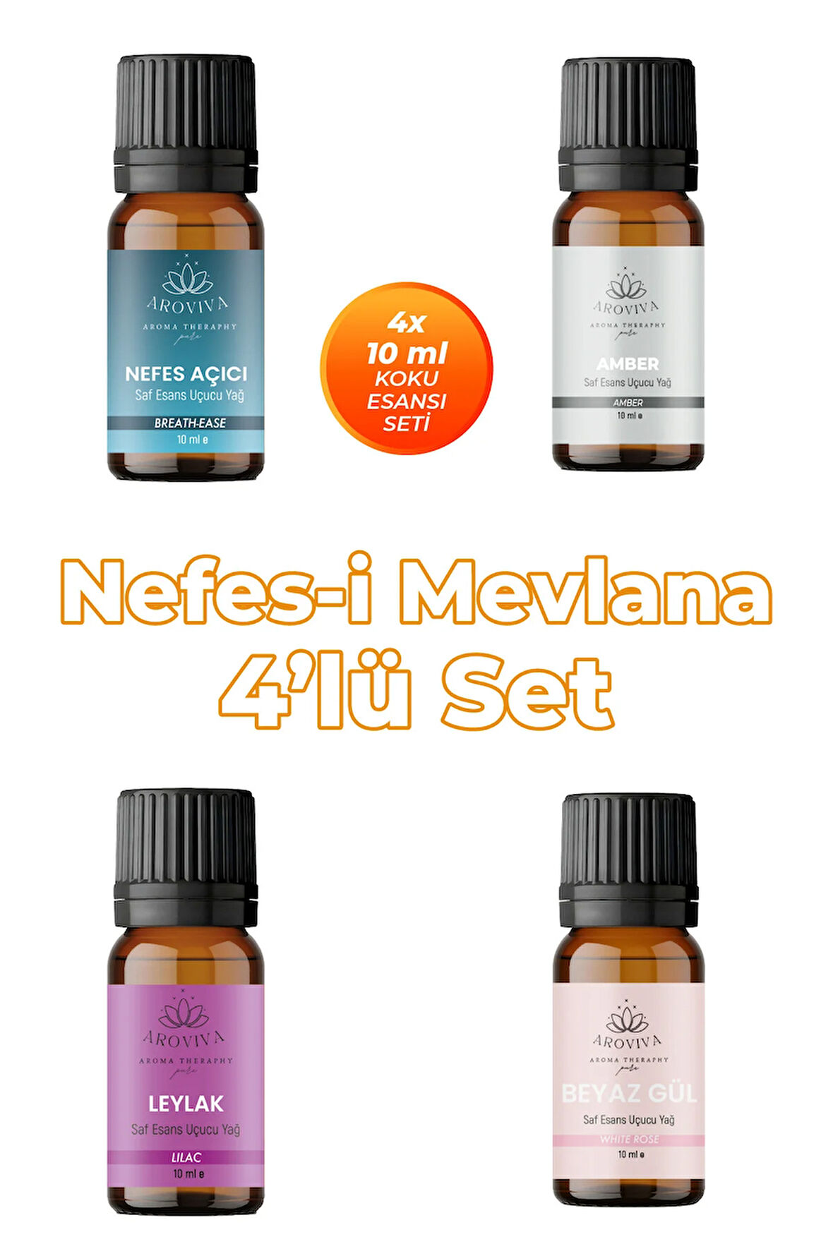 Nefes-i Mevlana Oda Kokusu 4'Lü Set- Doğal Esansiyel Uçucu Yağ, Difüzör Esansı, Buhurdanlık Yağı Nefes-i Mevlana Oda Kokusu 4'Lü Set- Doğal Esansiyel Uçucu Yağ, Difüzör Esansı, Buhurdanlık Yağı