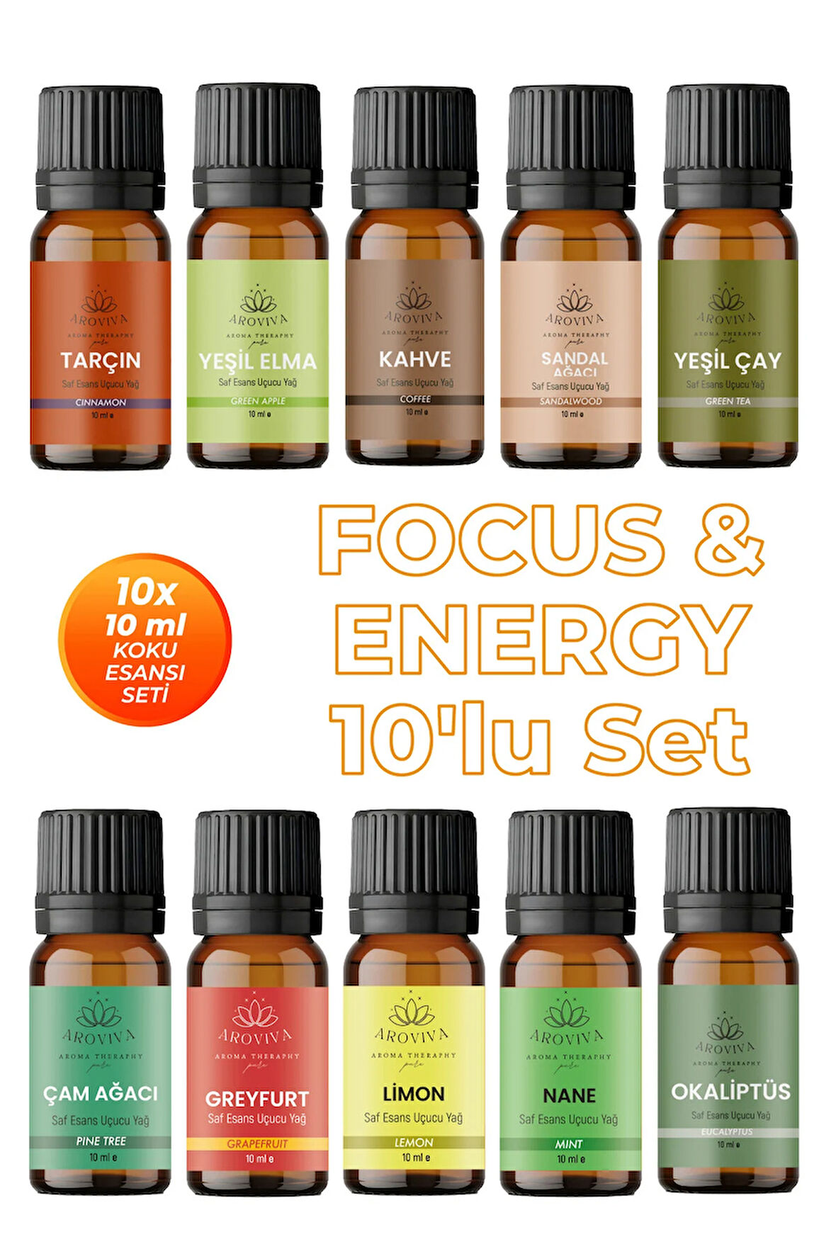 Focus & Energy 10'lu Set Oda Kokusu Esansı - Odaklanma (10x10ml) Focus & Energy 10'lu Set Oda Kokusu Esansı - Odaklanma (10x10ml)