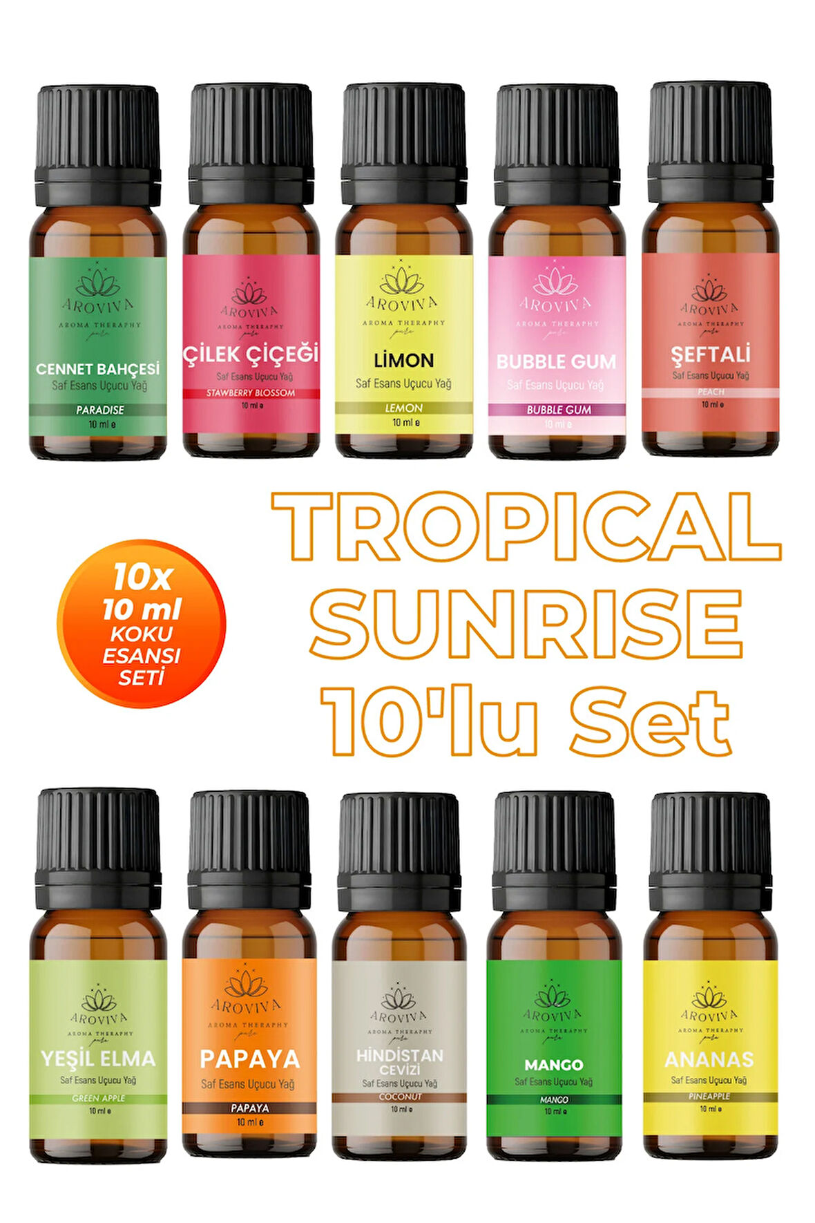 Tropical Sunrise 10'lu Set Oda Kokusu Esansı - Enerjik (10x10ml) Tropical Sunrise 10'lu Set Oda Kokusu Esansı - Enerjik (10x10ml)