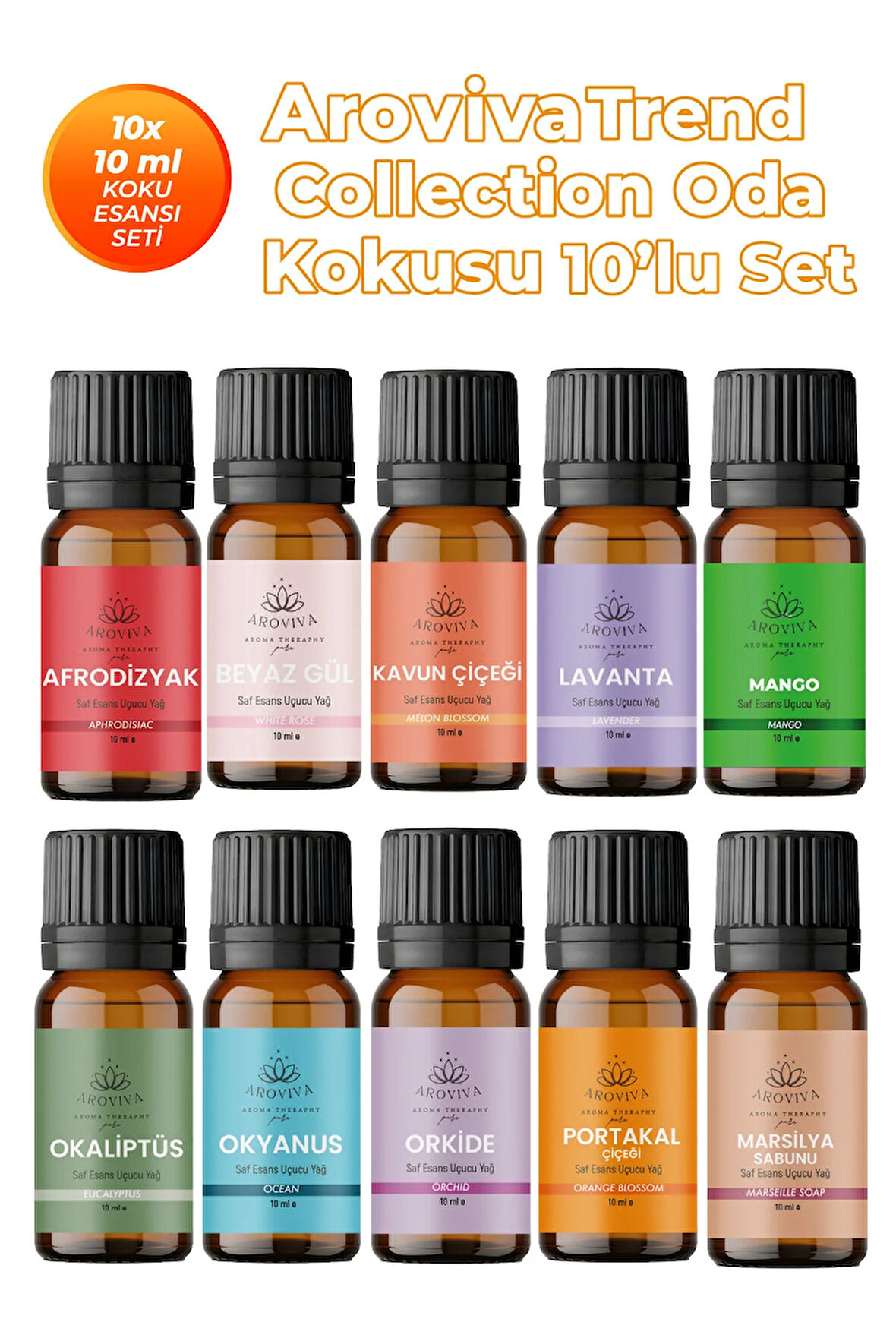 Trend Collection Esansiyel Uçucu Koku Yağı Buhurdanlık Yağı Difüzör Esansı 10'Lu Set 10x10ml Trend Collection Esansiyel Uçucu Koku Yağı Buhurdanlık Yağı Difüzör Esansı 10'Lu Set 10x10ml