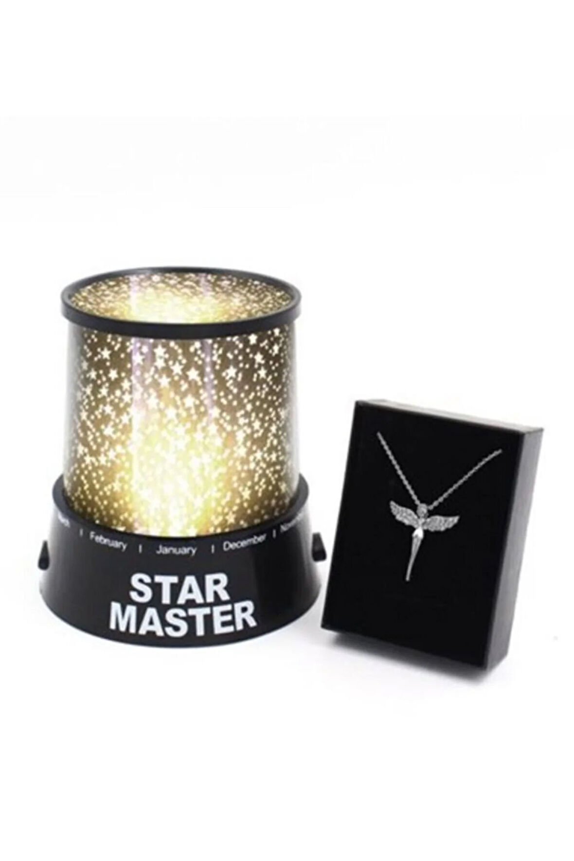 Gümüş Kaplama Melek Kolye & Star Master Yıldız Yansımalı Gece Lambası Hediye Seti