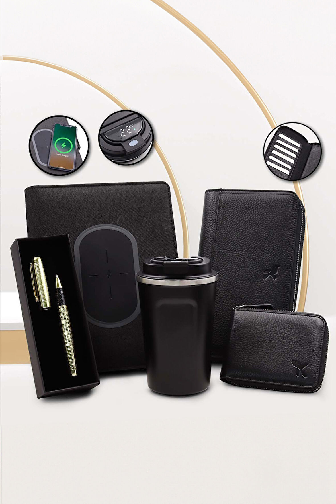 Akıllı Organizer & Roller Kalem & 350ML Dereceli Termos & Hakiki Deri Cüzdan & Hakiki Deri Kartlık