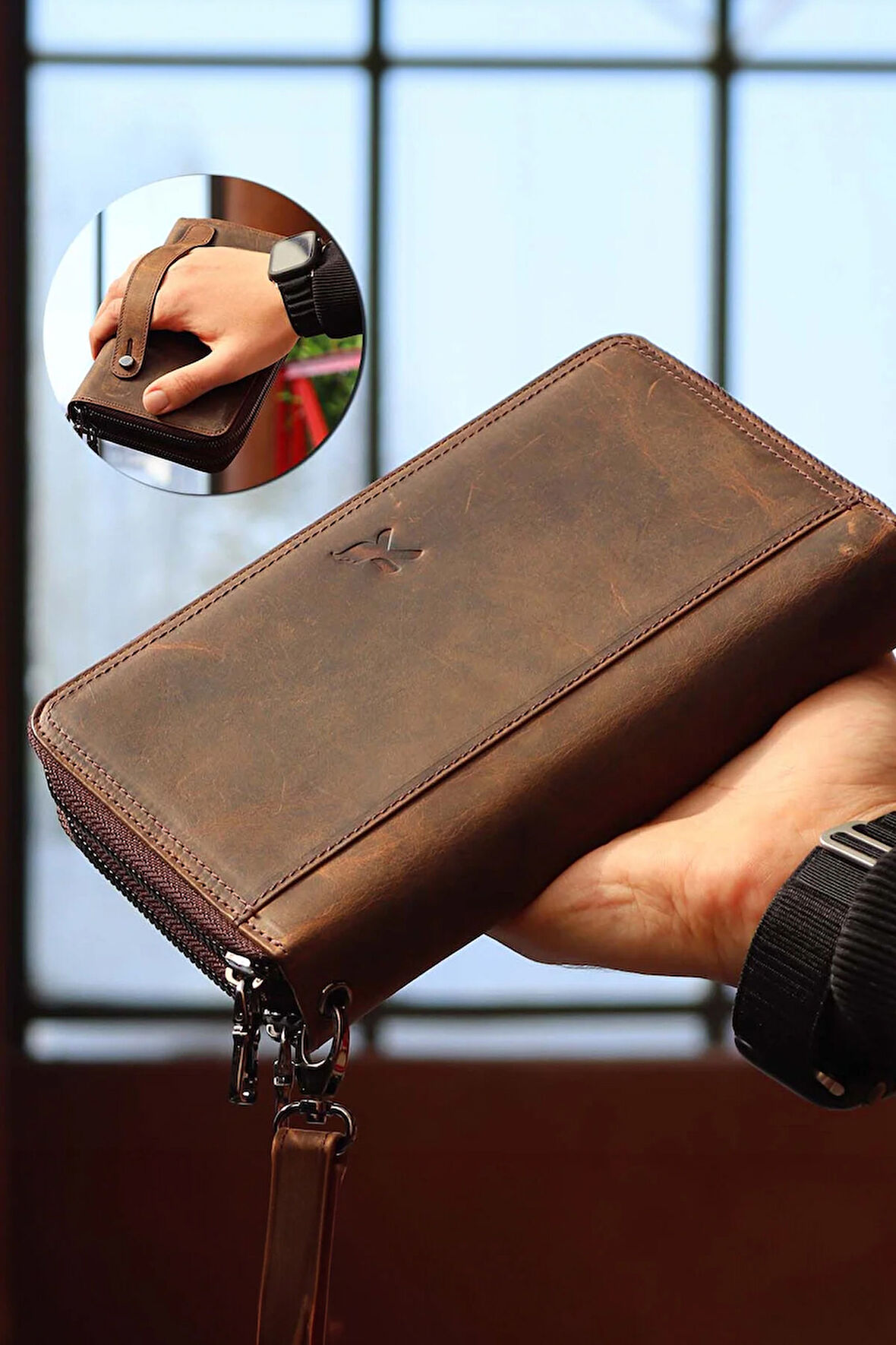 Hakiki Deri Fermuarlı Unisex Portföy Cüzdan