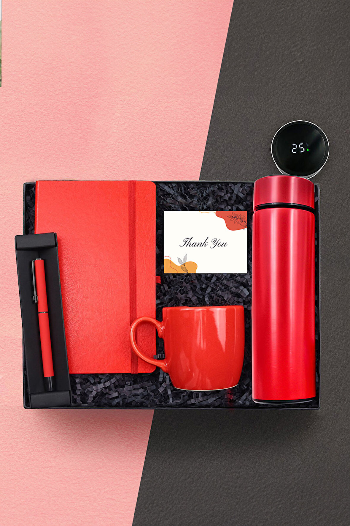 Kırmızı Dereceli Termos & Kırmızı Defter & Kırmızı Roller Kalem & Kırmızı Kupa Welcome Kit