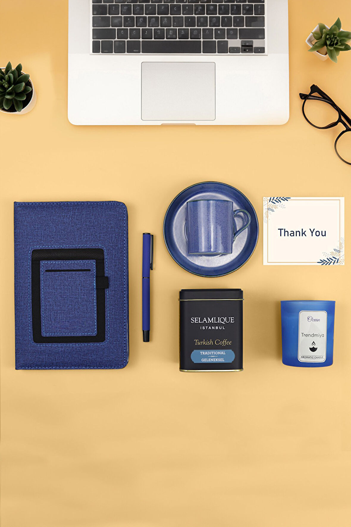 Telefon Cepli Defter & Roller Kalem &  Bardak Mum & Türk Kahvesi & Türk Kahvesi Fincanı Hediye Seti