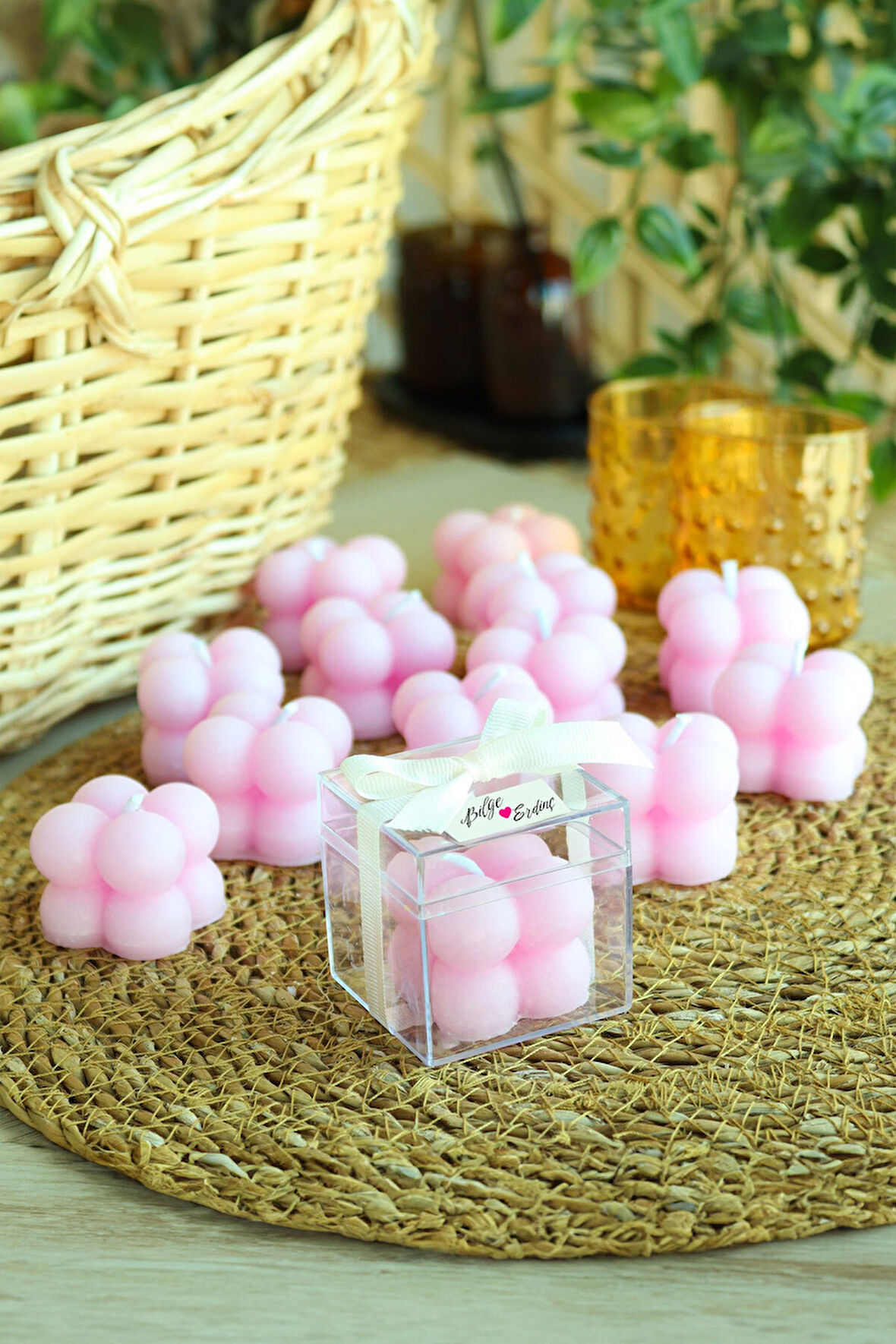 10'lu Kutulu Pembe Bubble Mum Söz, Nişan, Kına, Nikah Hediyesi