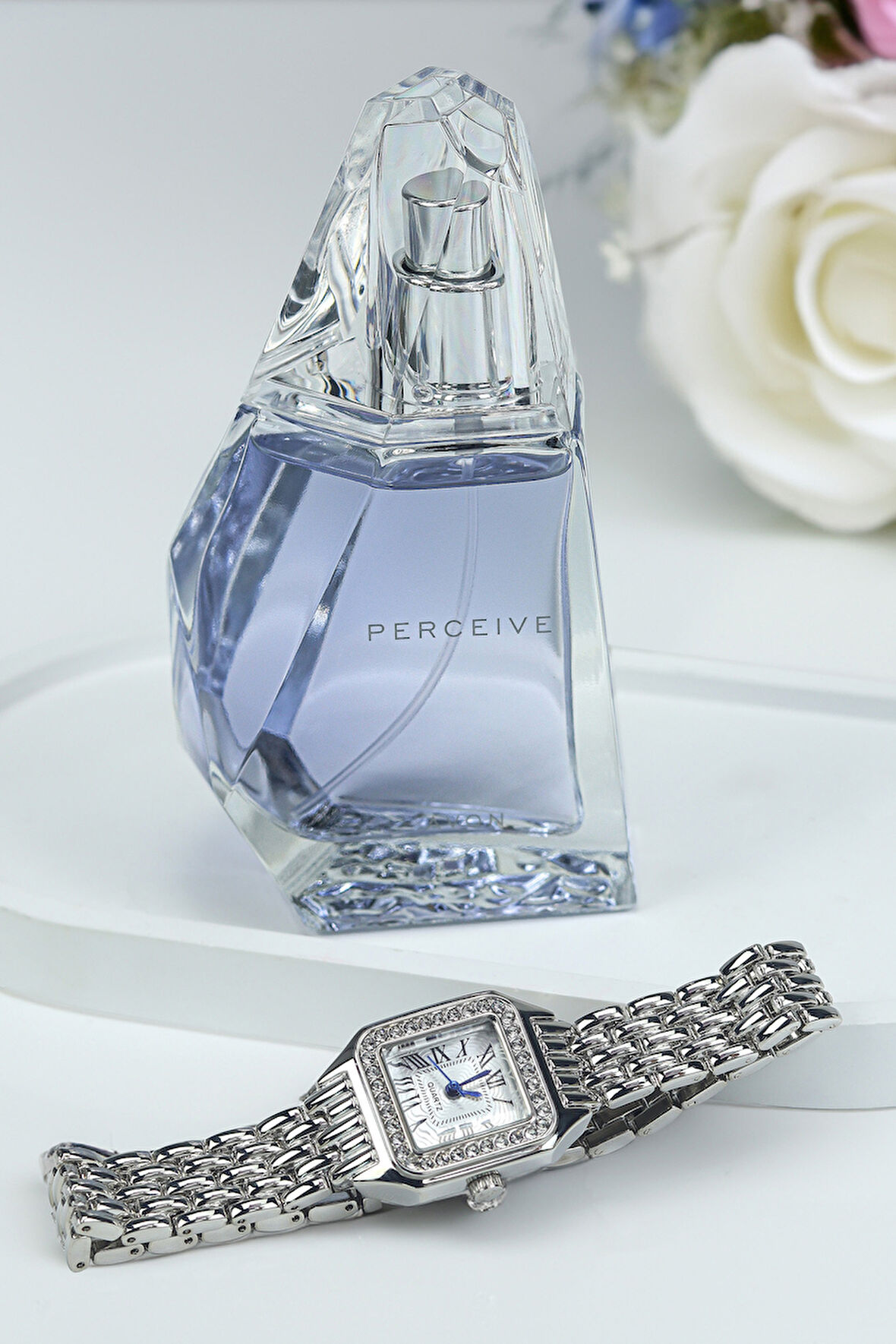 Perceive Kadın Parfüm & Spectrum Gümüş Renk Kadın Kol Saati Hediye Seti
