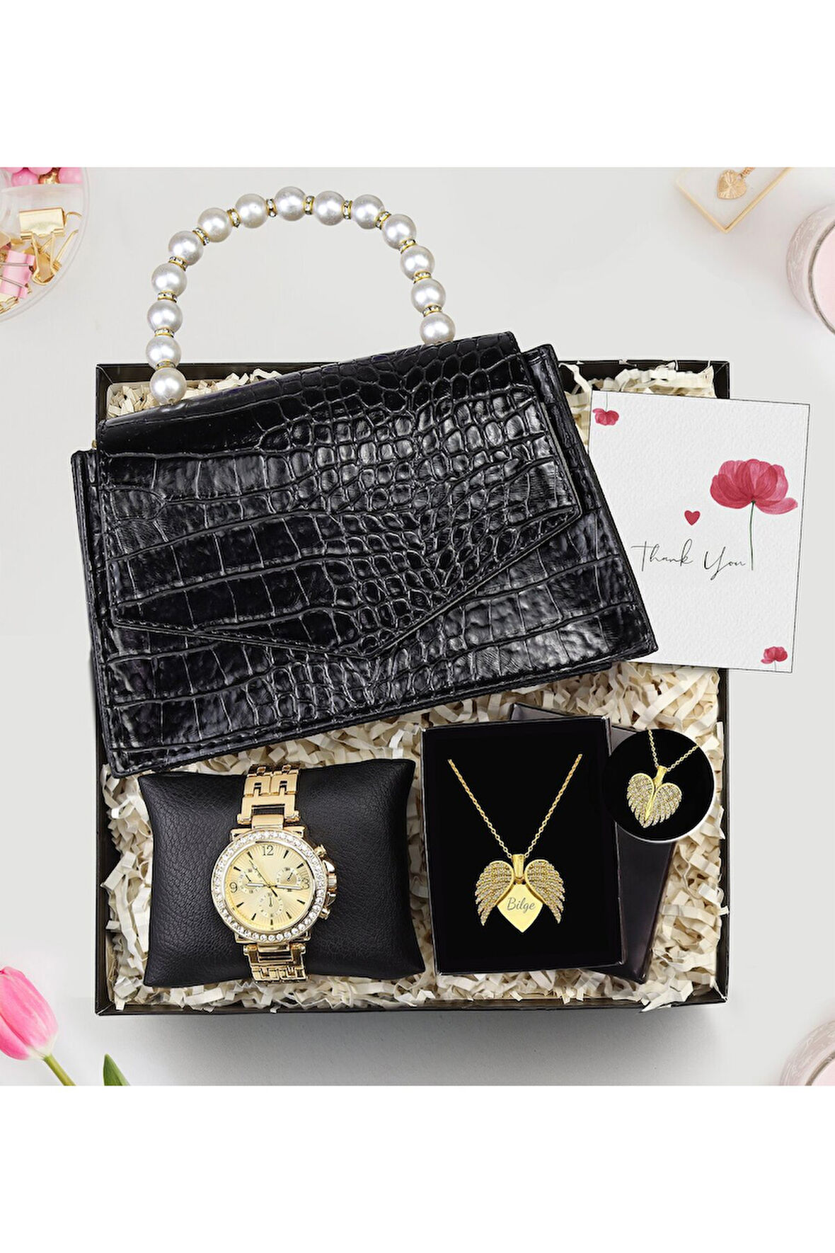 İnci Çantalı Hediye Seti