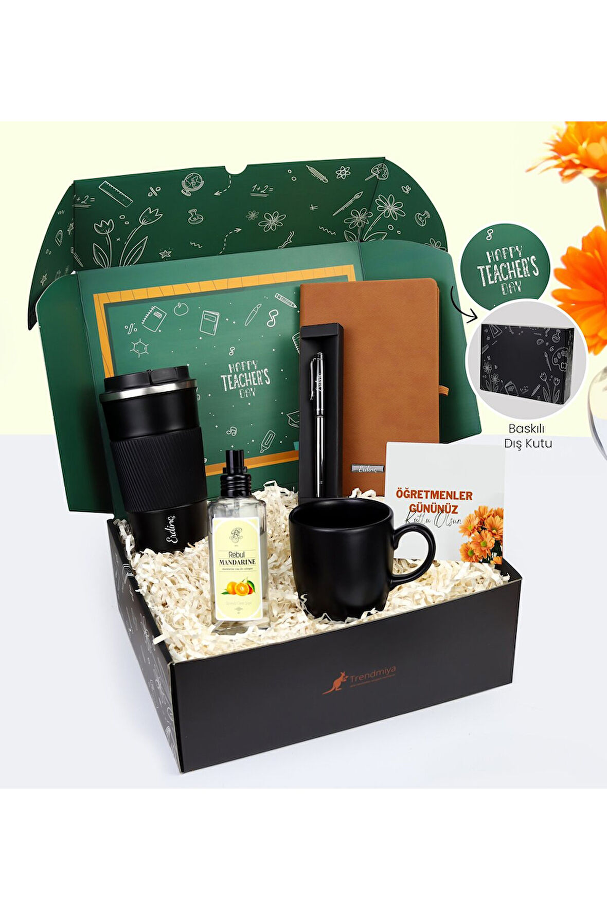 Öğretmenler Gününe Özel Çelik Termos & Defter & Kolonya & Kalem & Siyah Kupa Hediye Seti