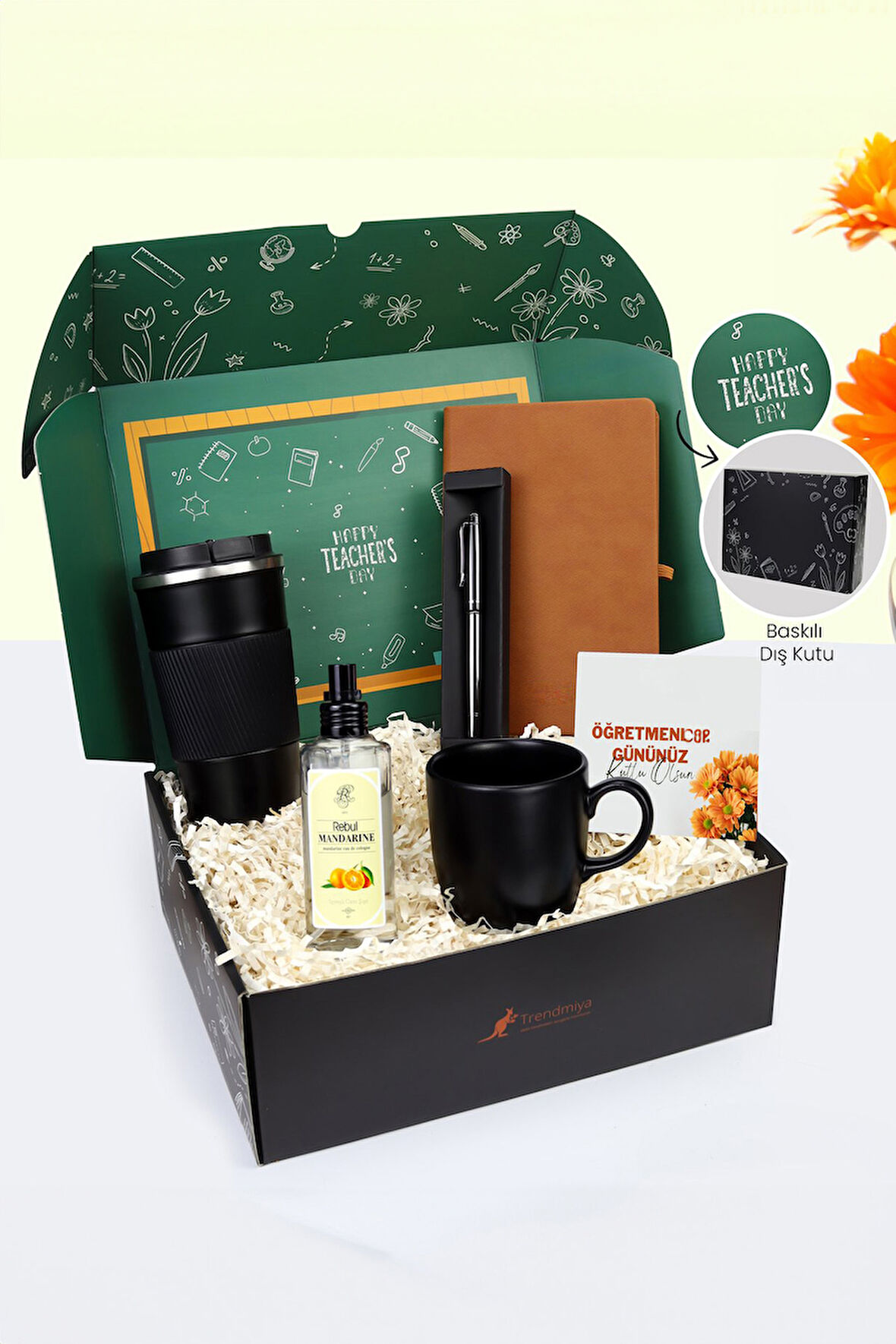 Öğretmenler Gününe Özel Kutusunda 500 ml Termos & Defter & Kolonya & Roller Kalem & Kupa Hediye Seti
