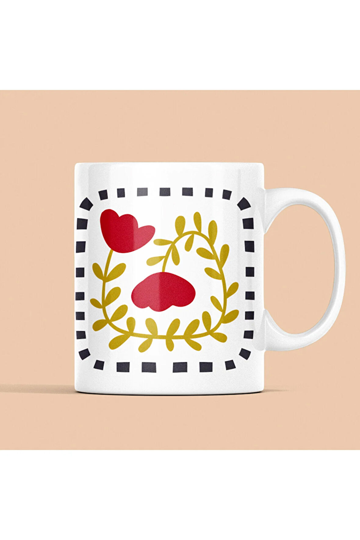 Botanik Desenli Kupa, Modern Minimal Laleli Kupa, Kupa Baskı