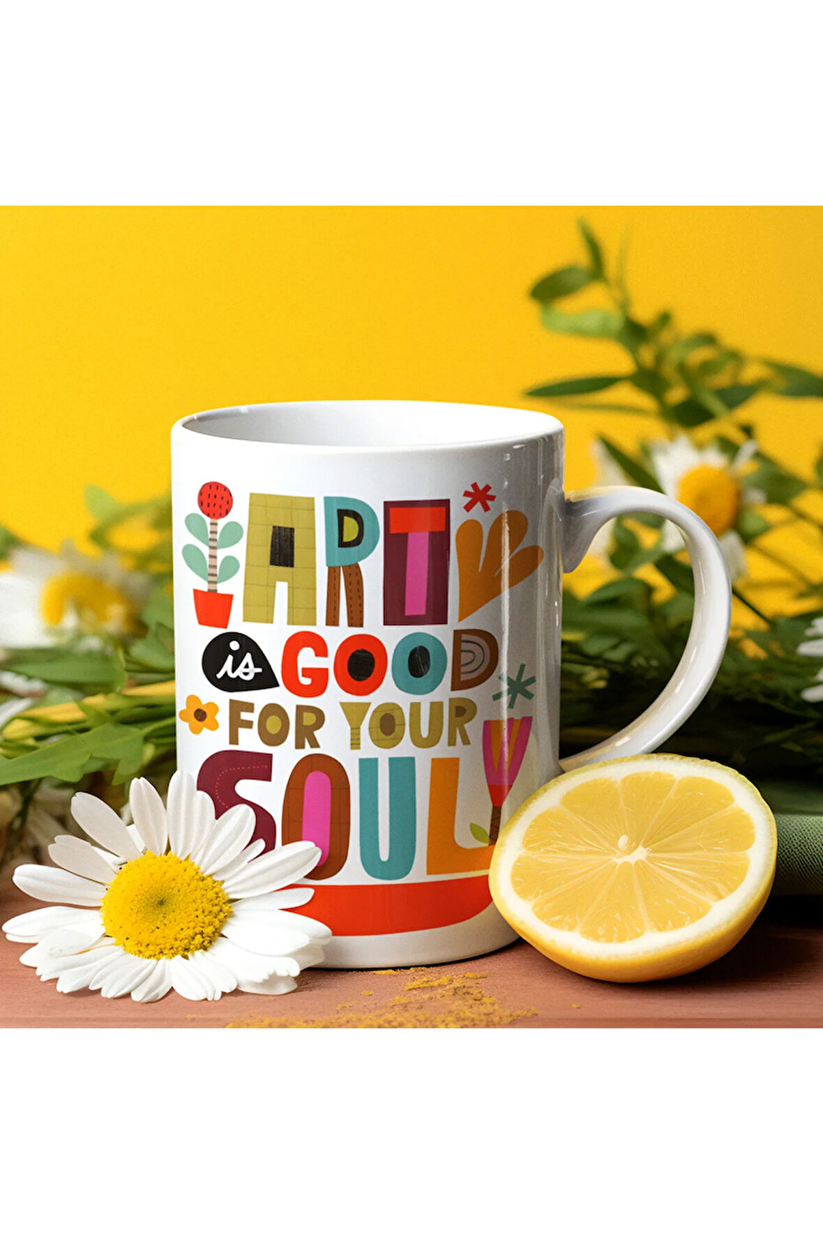 Yazılı Kupa, Motivasyon Kupa, Sanat Ruha İyi Gelir, Kupa Baskı