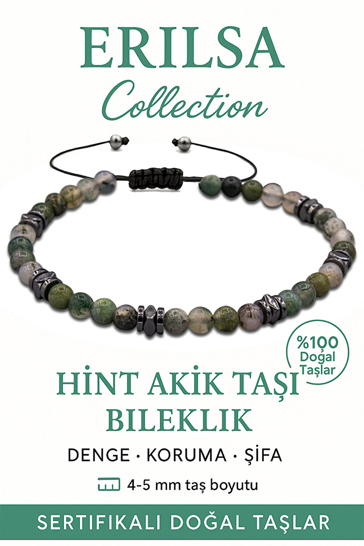 Sertifikalı Terahertz - Hint Akiği Taşı Bileklik - İnce Model