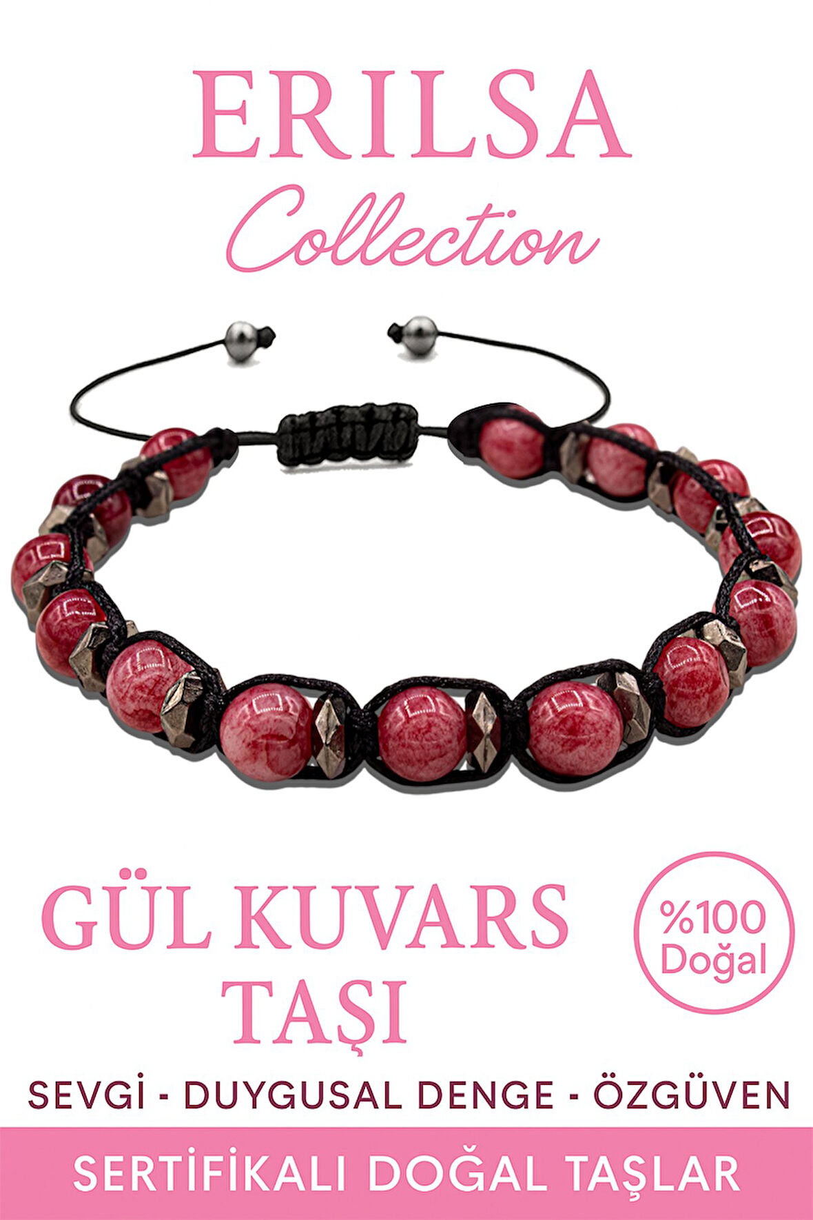 Sertifikalı Terahertz Gül Kuvars Taşı Bileklik – Sevgi ve Şefkat
