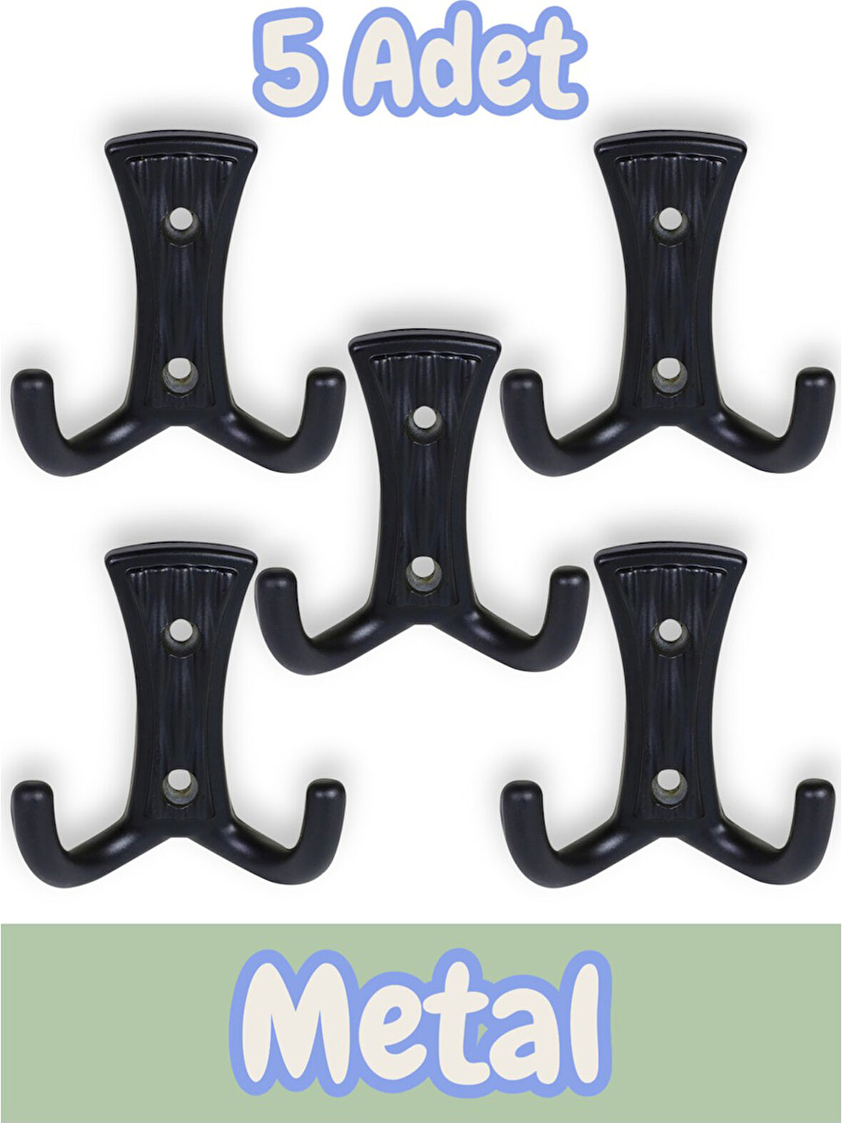 Troy Portmanto Vestiyer Duvar Dolap Elbise Askısı Siyah Metal Mobilya Kapı Askılığı Askılık (5 Adet)