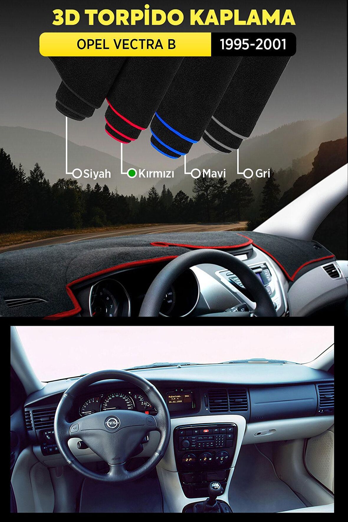 Opel Vectra B (1995-2001) 3d Torpido Koruma Kılıfı - Ön Göğüs Kaplama - Kırmızı Şerit