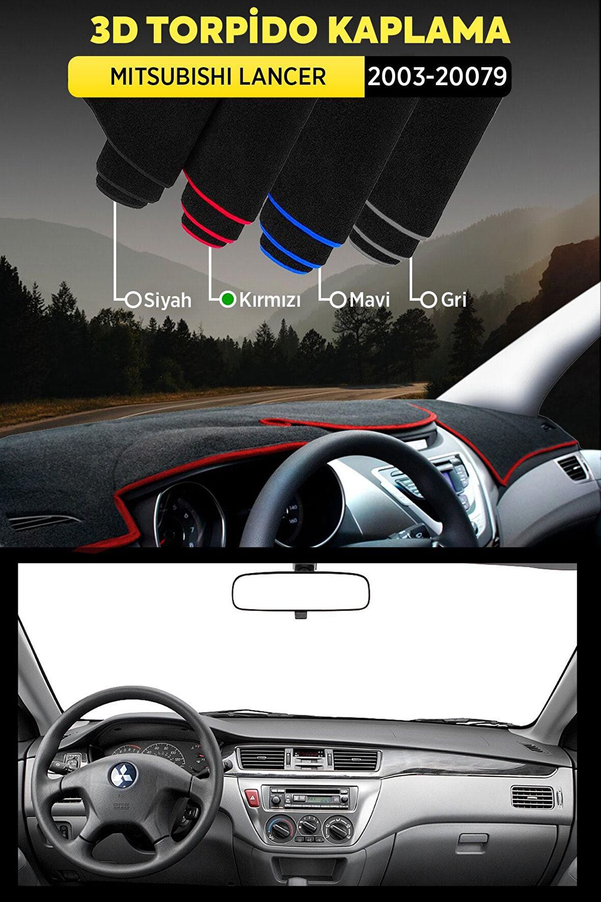 Mıtsubıshı Lancer (2003-20079 3d Torpido Koruma Kılıfı - Ön Göğüs Kaplama - Kırmızı Şerit