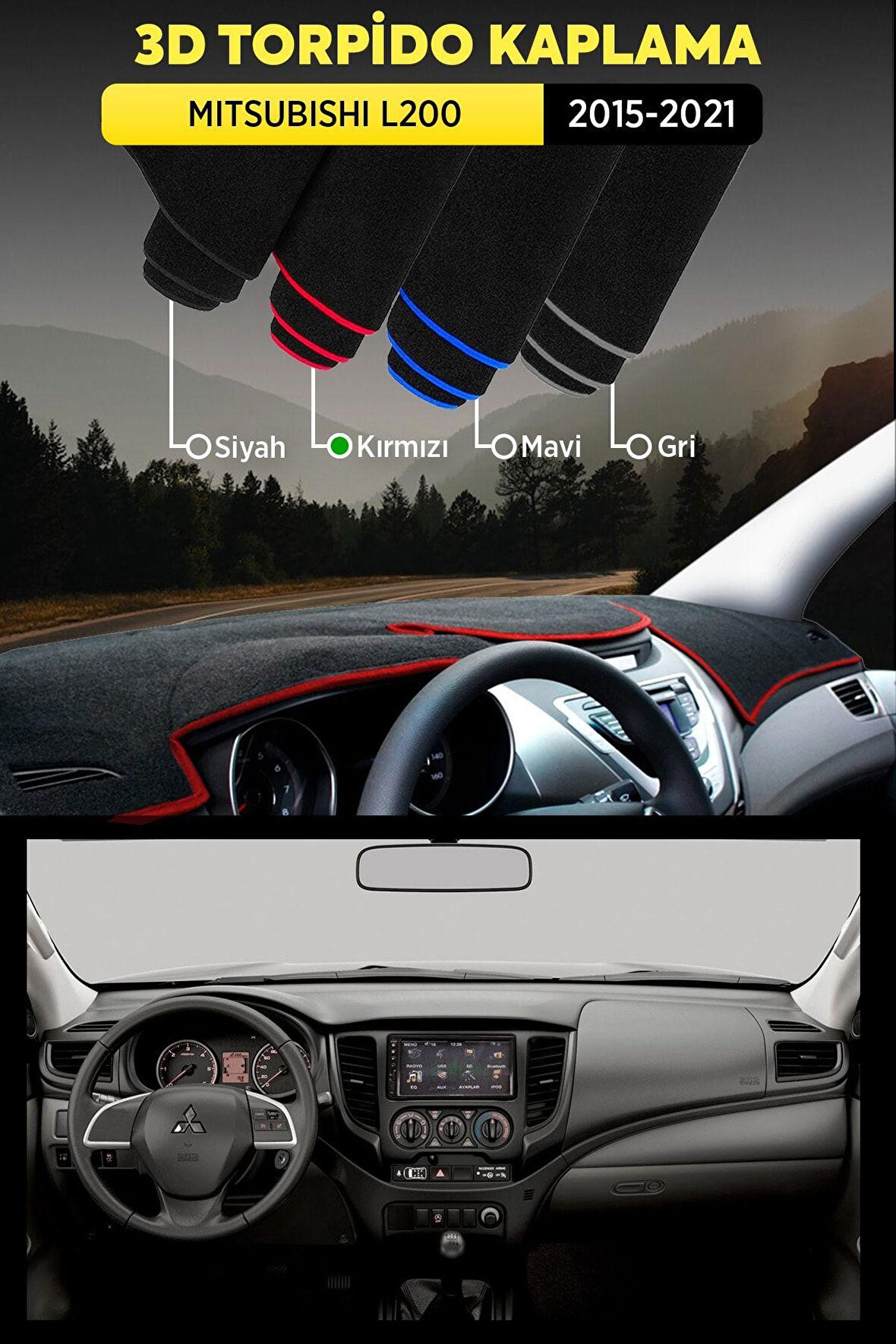 Mıtsubıshı L200 (2015-2021) 3d Torpido Koruma Kılıfı - Ön Göğüs Kaplama - Kırmızı Şerit