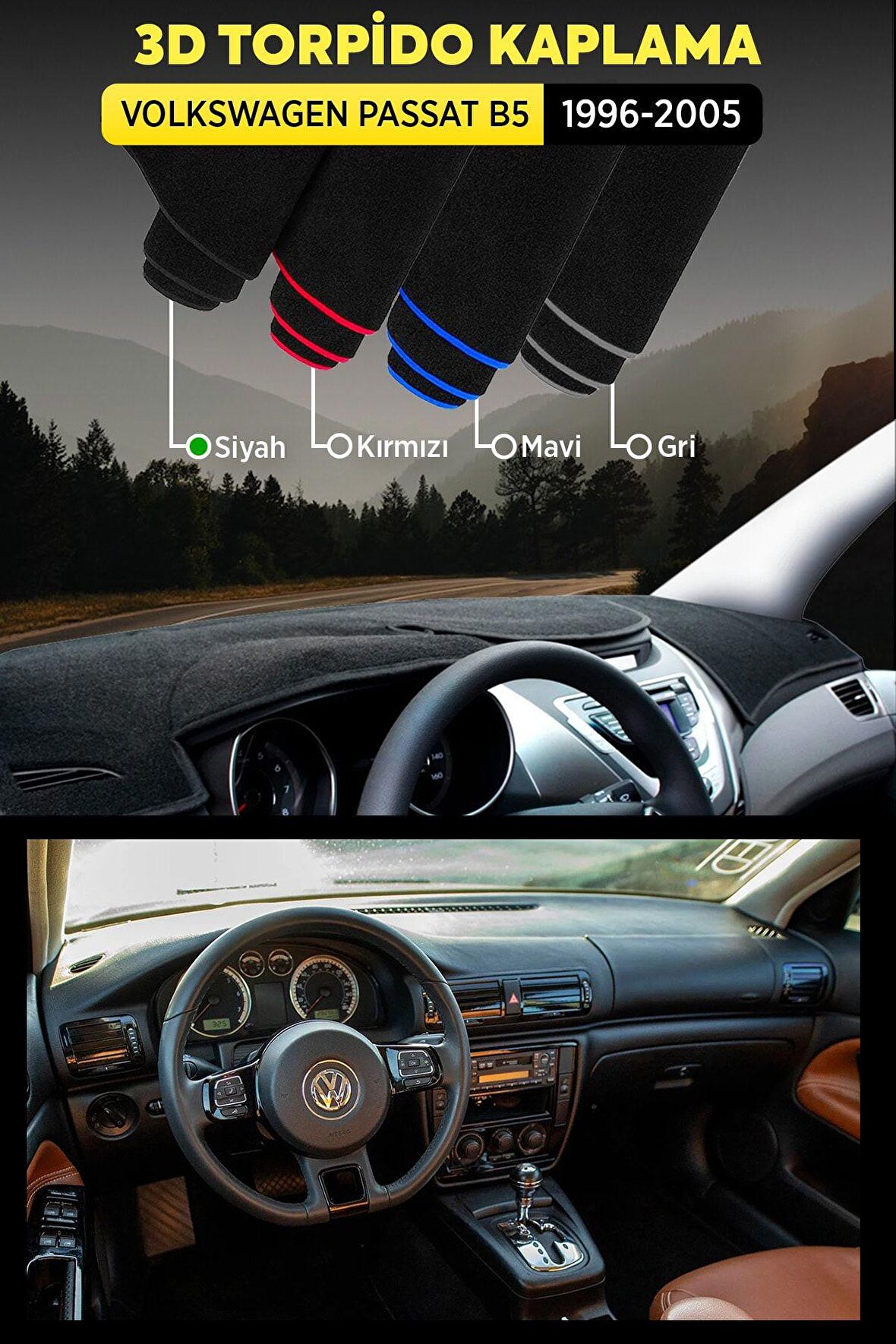 Volkswagen Passat B5 (1996-2005) 3d Torpido Koruma Kılıfı - Ön Göğüs Kaplama - Siyah Şerit