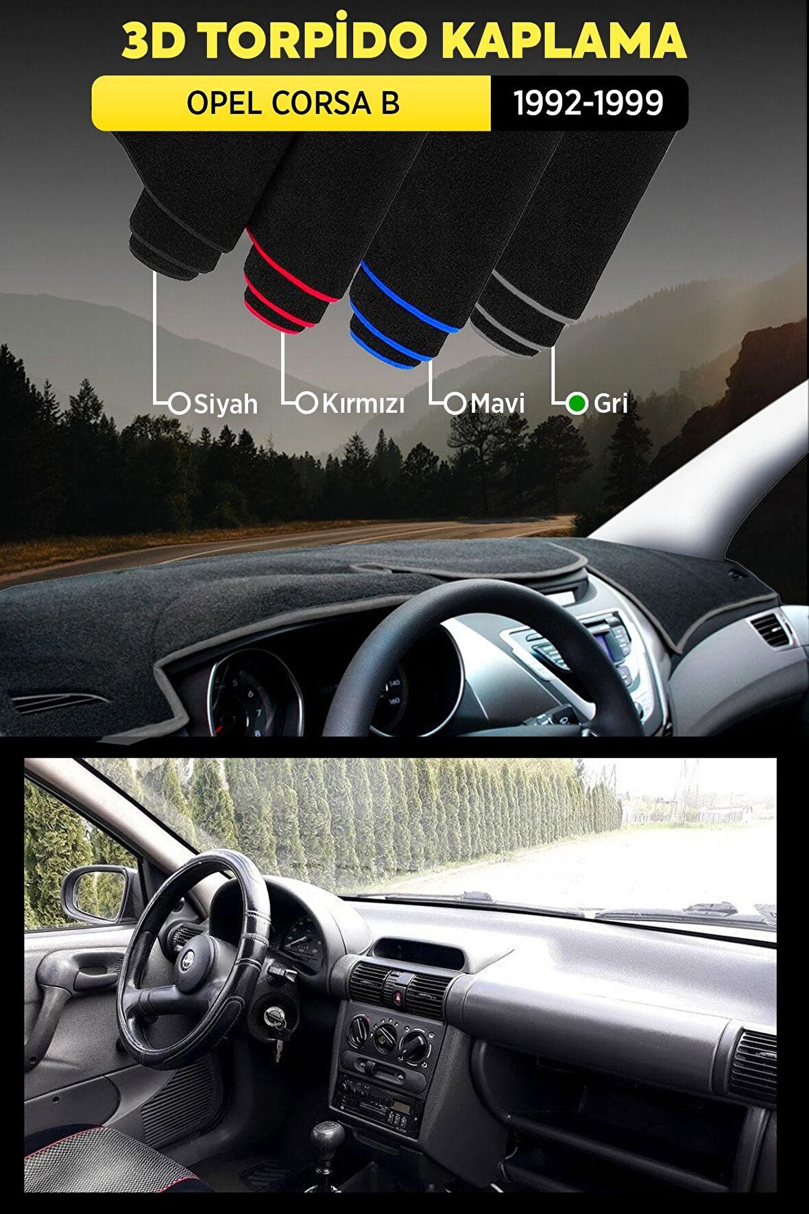 Opel Corsa B (1992-1999) 3d Torpido Koruma Kılıfı - Ön Göğüs Kaplama - Gri Şerit